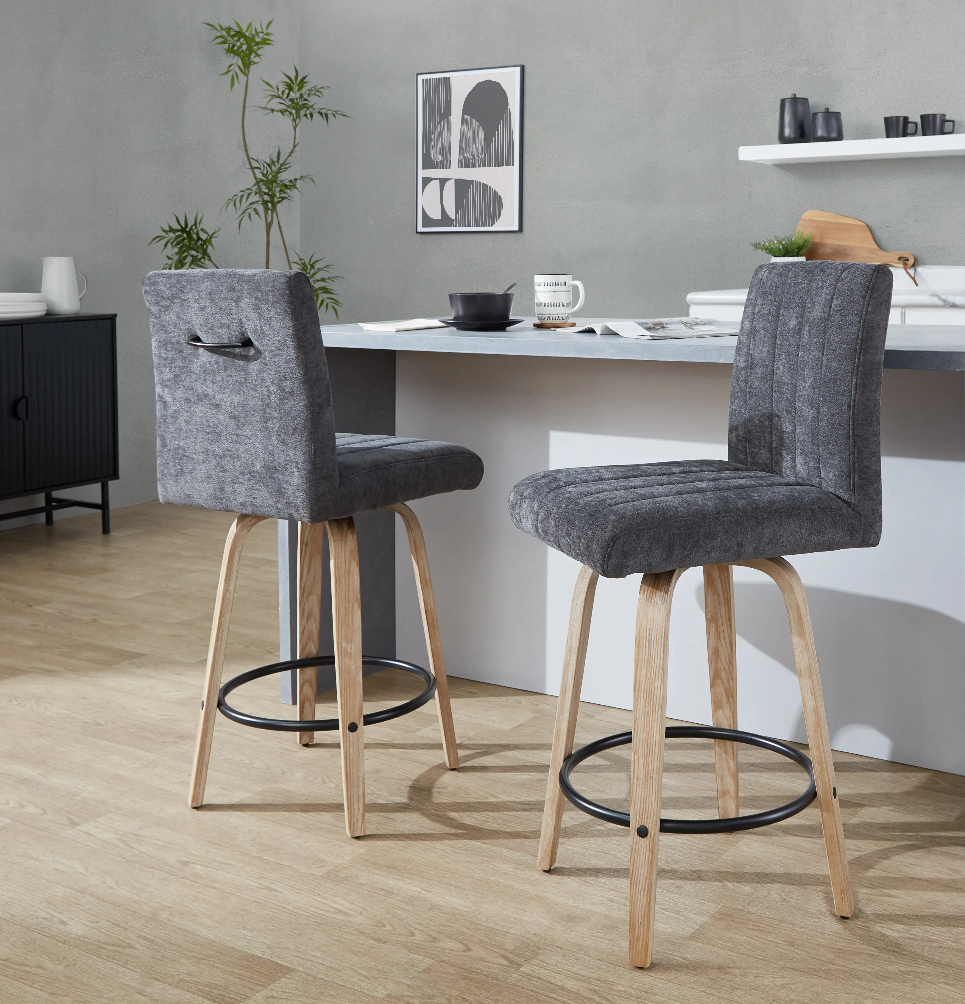 B26-HANKFB-GRTZQ2 WWBK2 Hank 26 Black and Whitewashed Swivel Counter Stools - Set of 2-2