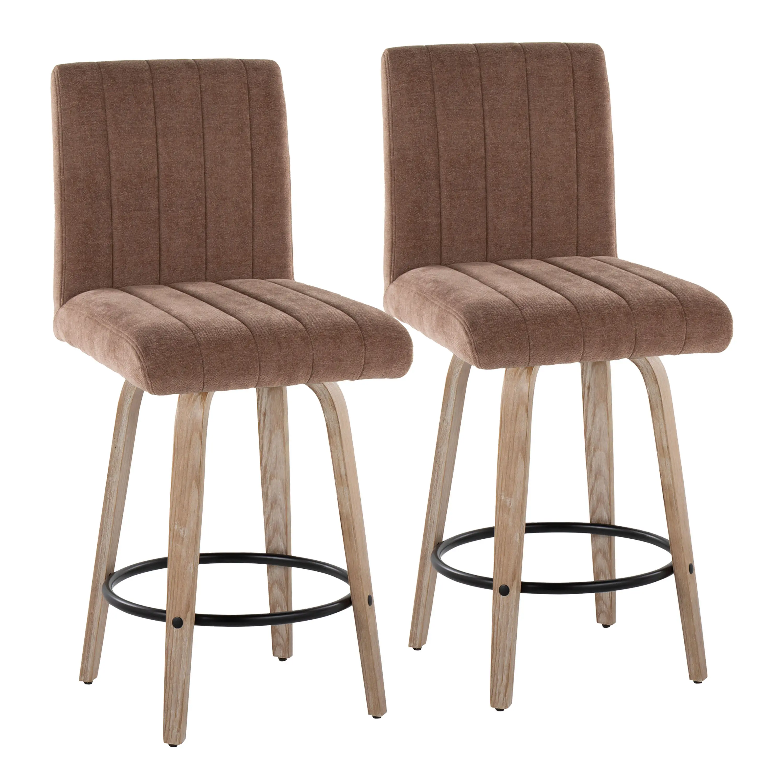 B26-HANKFB-GRTZQ2 WWBN2 Hank 26 Brown and Whitewashed Swivel Counter Stools - Set of 2-1