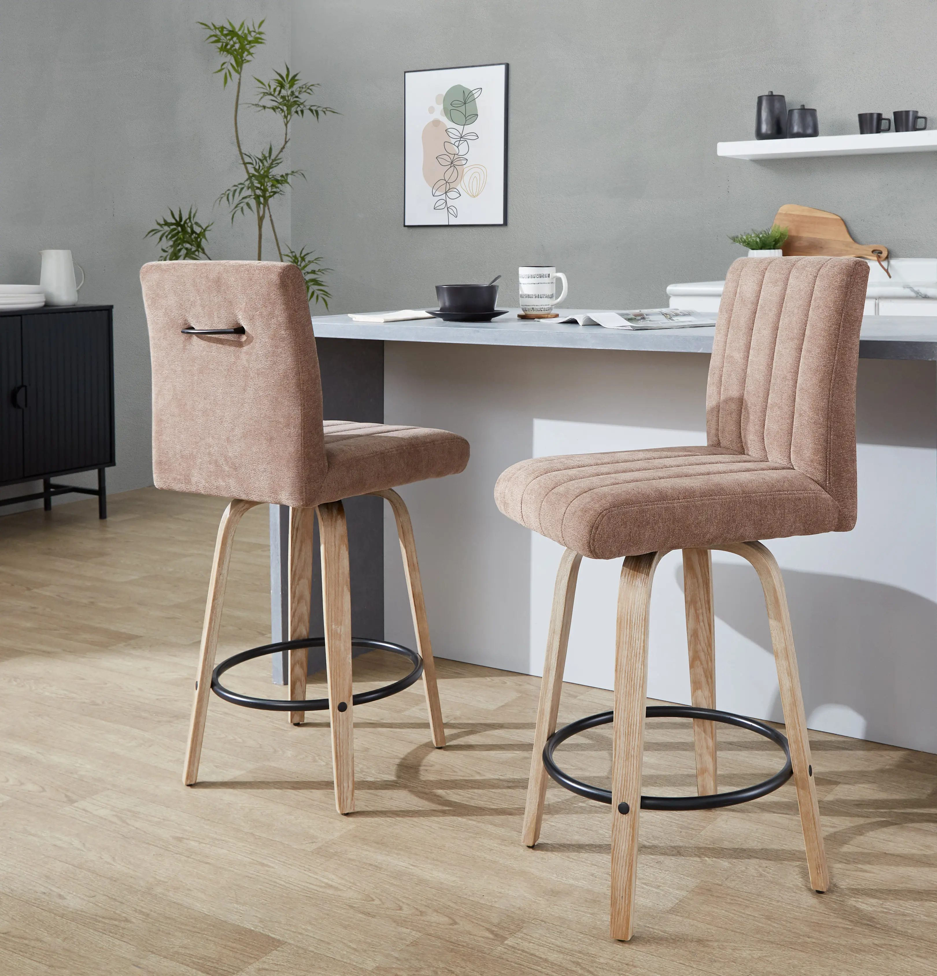 B26-HANKFB-GRTZQ2 WWBN2 Hank 26 Brown and Whitewashed Swivel Counter Stools - Set of 2-2