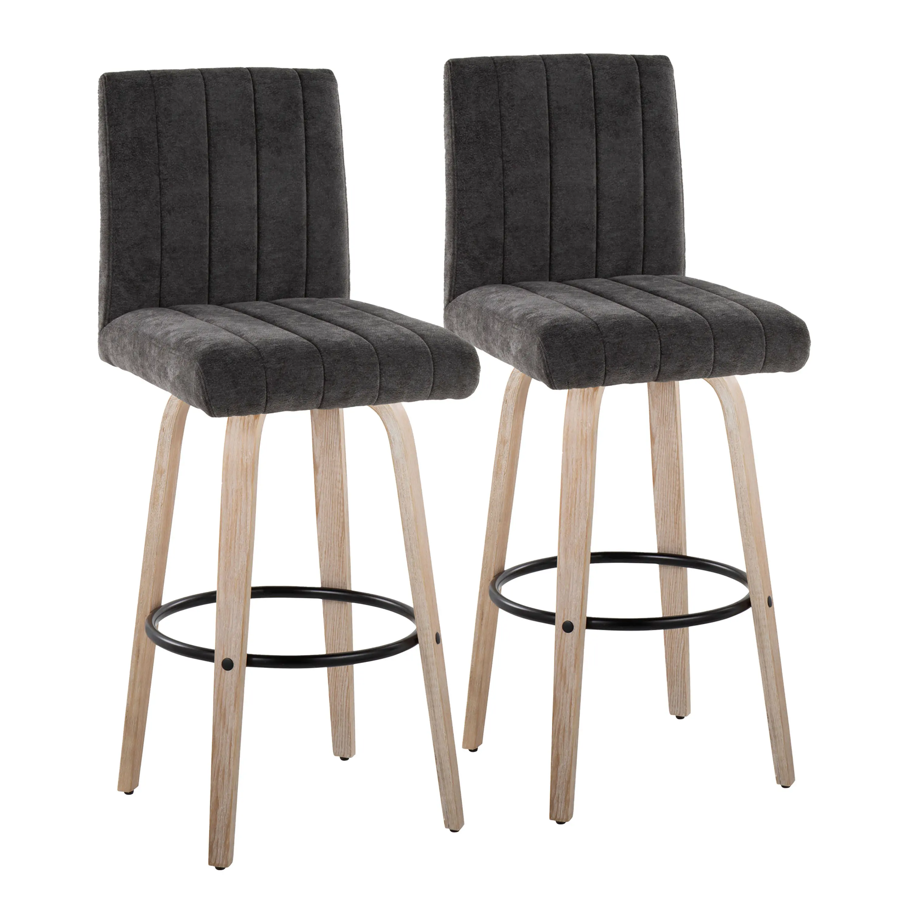 B30-HANKFB-GRTZQ2 WWBK2 Hank 30 Black and Whitewashed Swivel Barstools - Set of 2-1