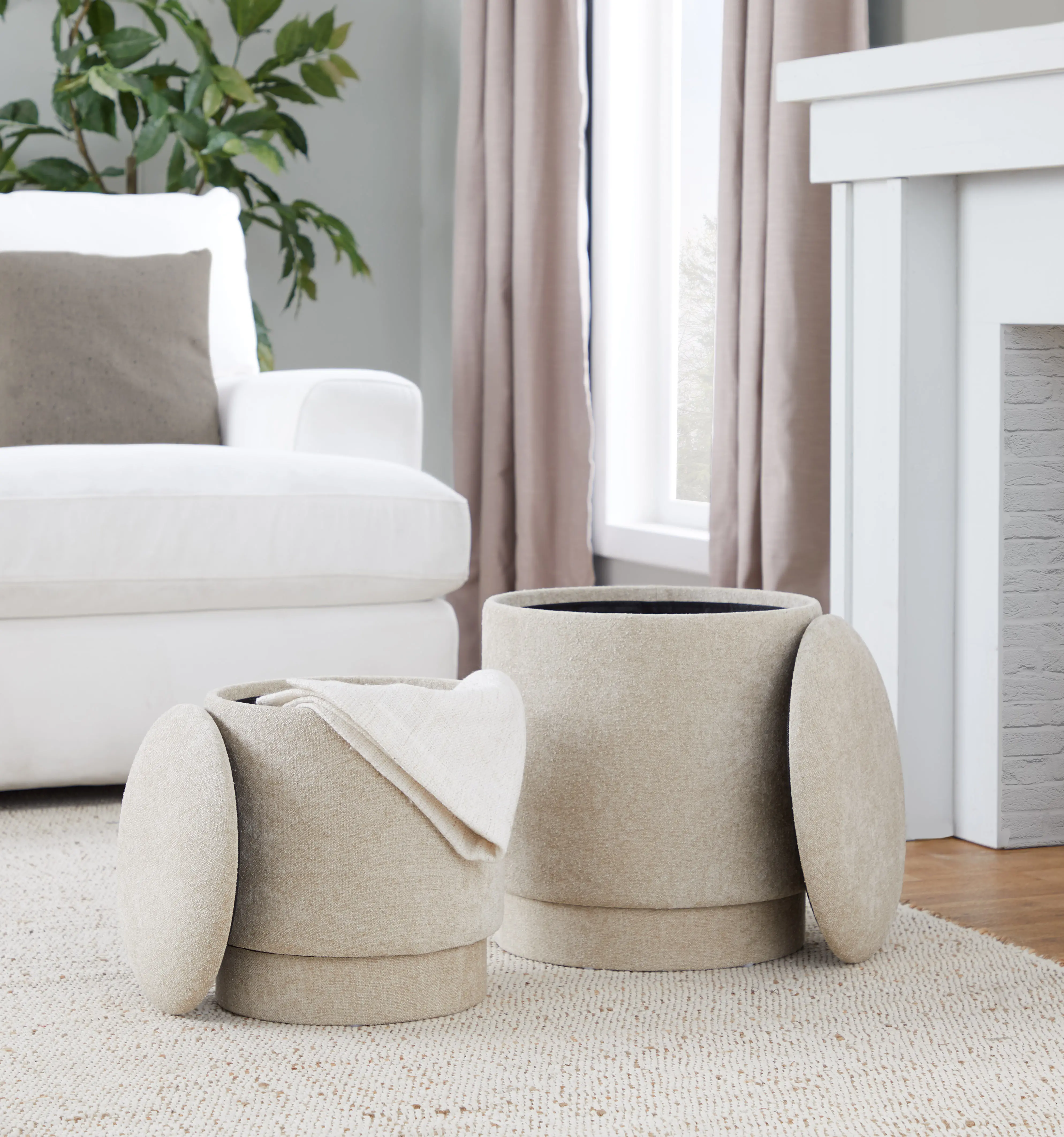 OT2-MARLAUP BG Marla Beige Upholstered Ottoman Set-2