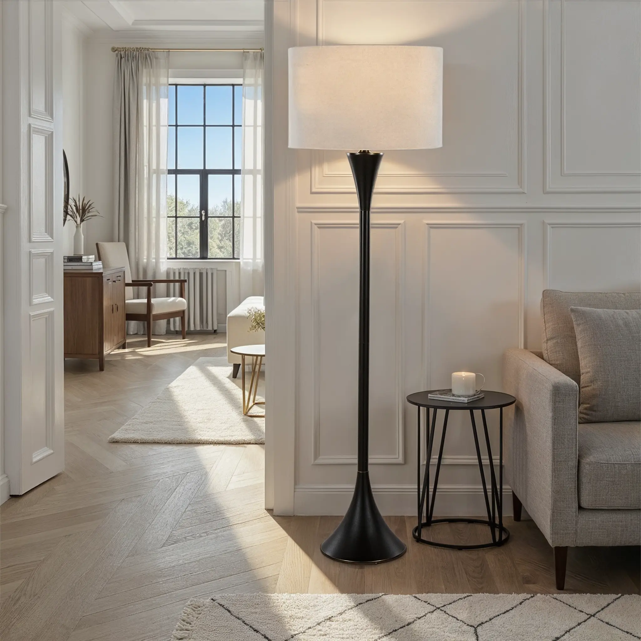 GFS65-LENUXE ORBNA Lenuxe Black 65 Metal Floor Lamp-1