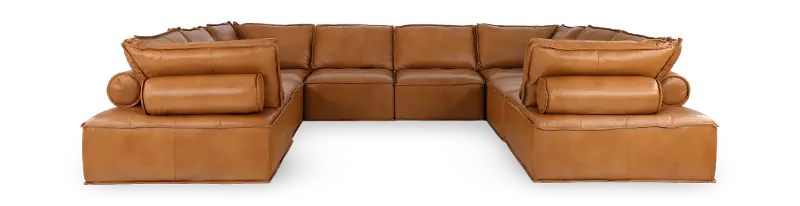 Monarch Saddle Tan 10-Piece Leather Sectional with Ottoman