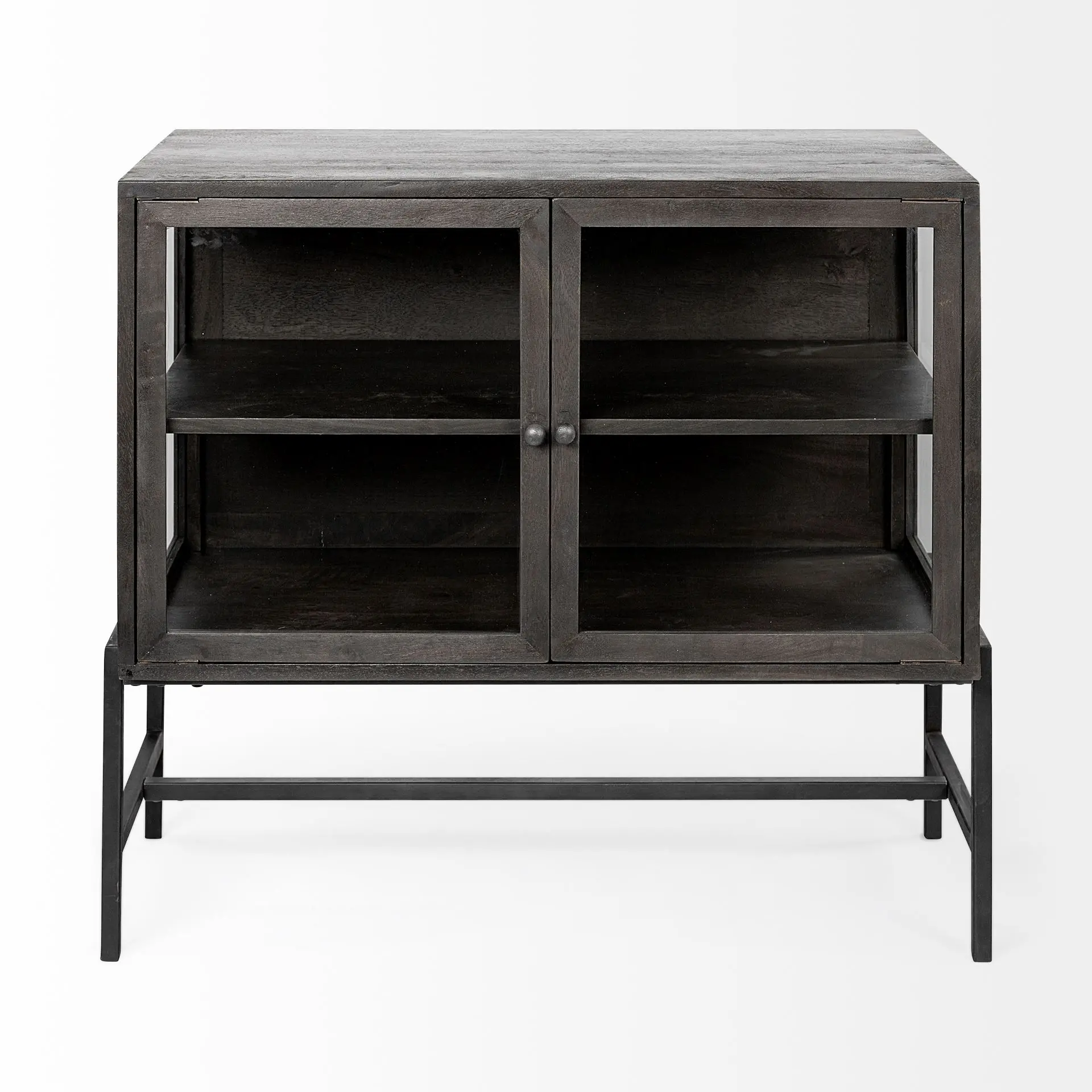 Arelius Black-Brown Glass Door Accent Cabinet-1
