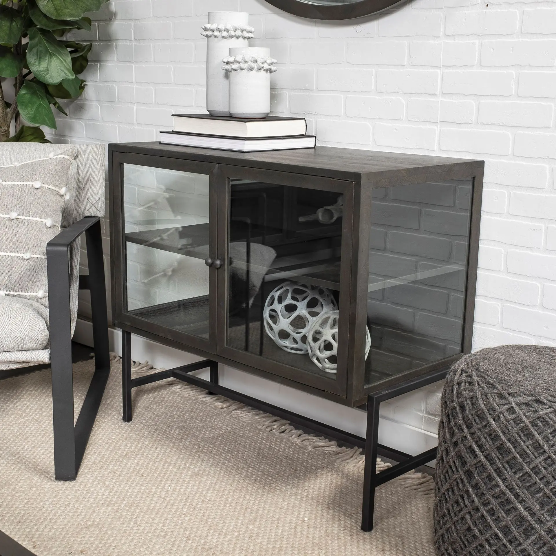 Arelius Black-Brown Glass Door Accent Cabinet-4