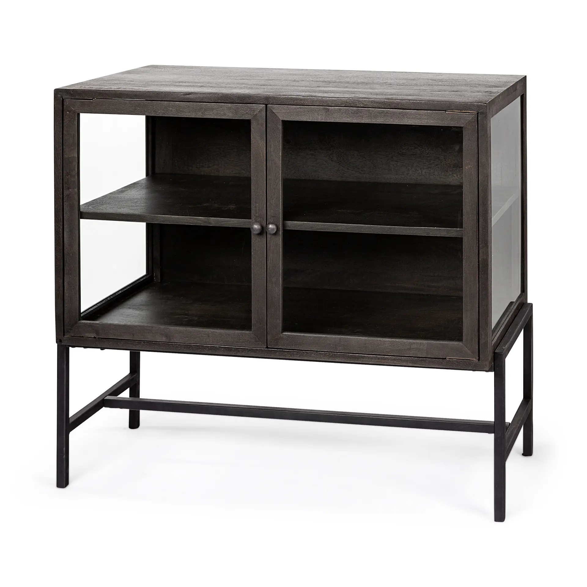 Arelius Black-Brown Glass Door Accent Cabinet-5