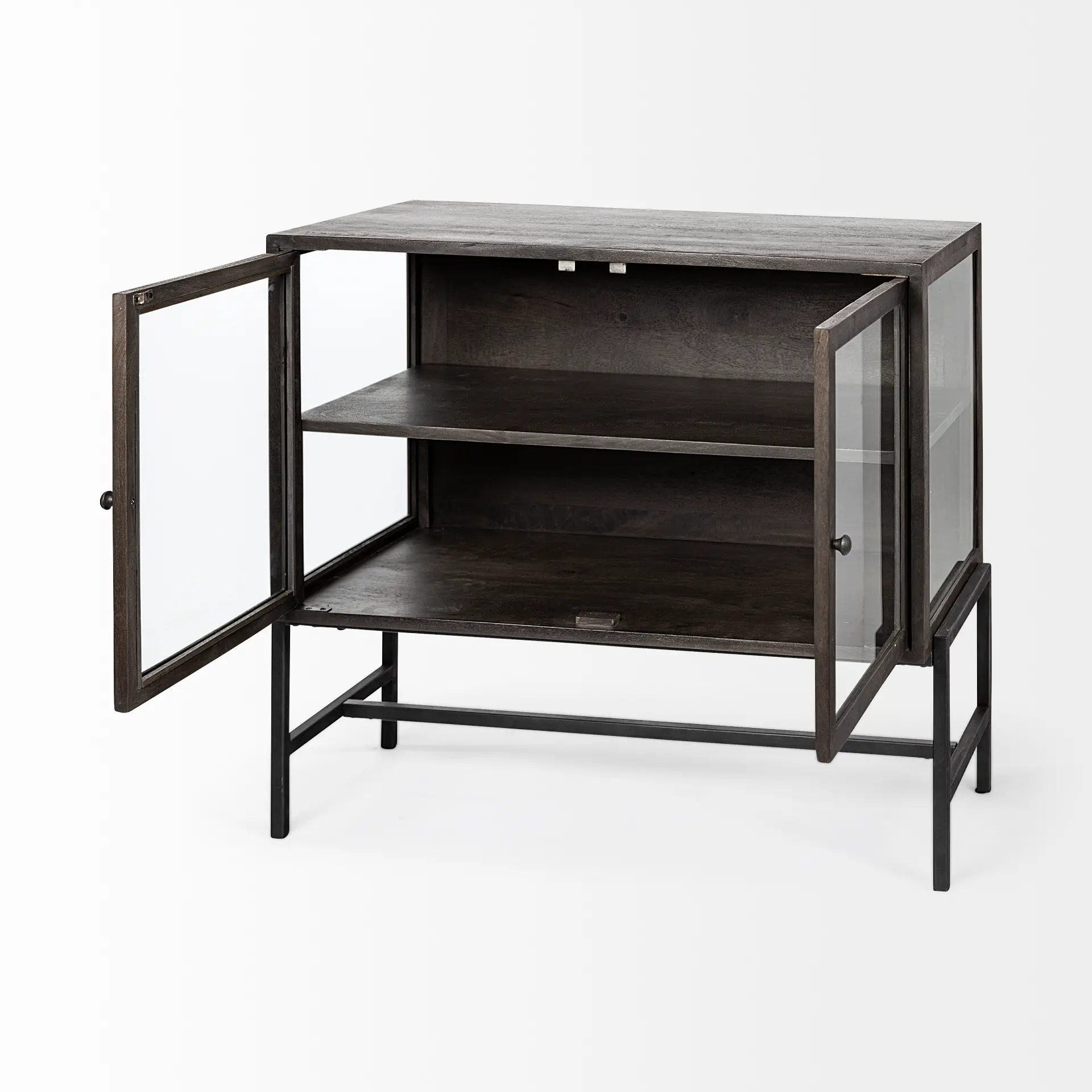 Arelius Black-Brown Glass Door Accent Cabinet-6