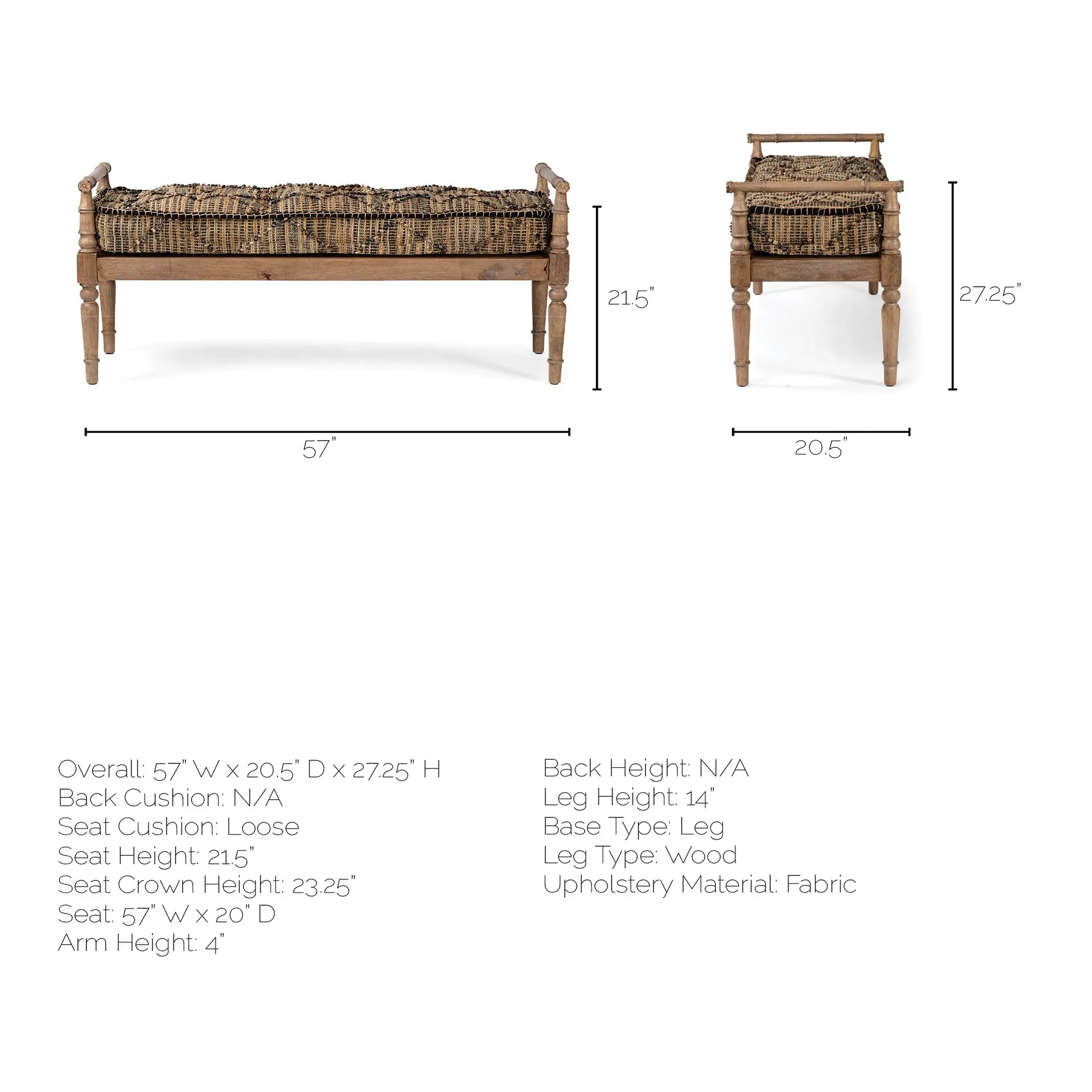 Fullerton II Jute Patterned Accent Bench-3