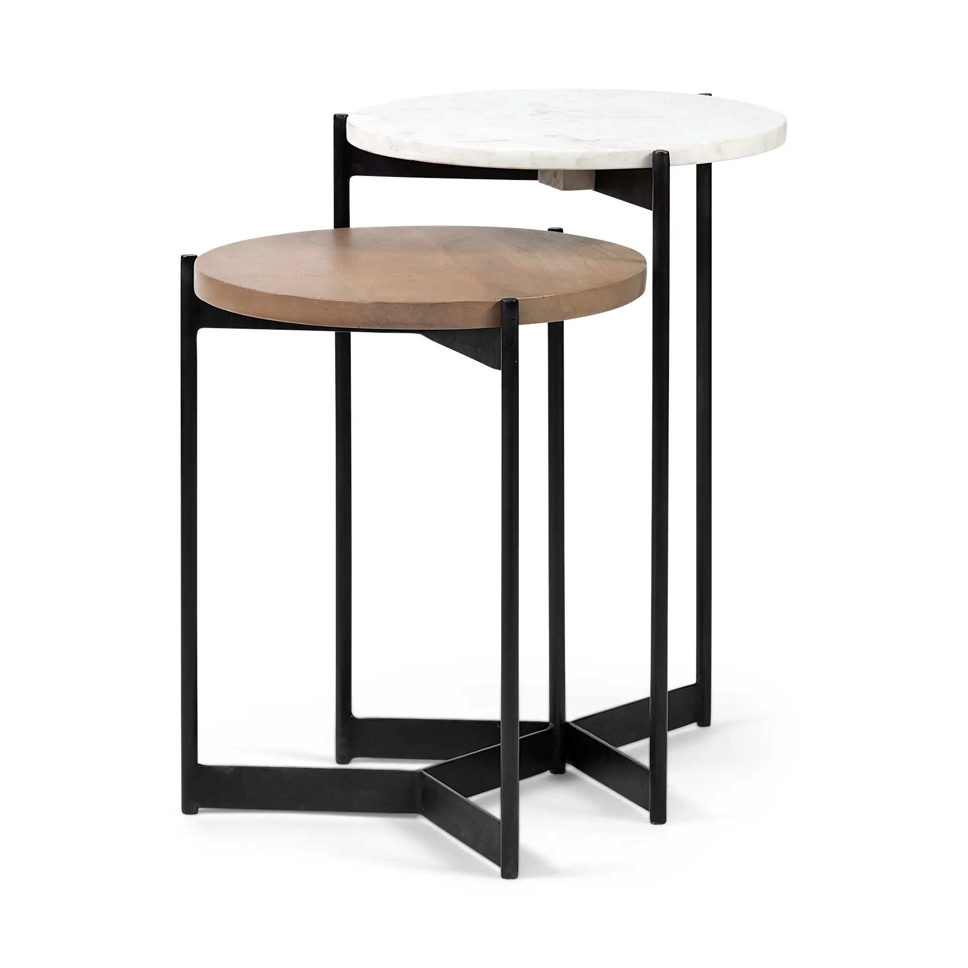 Larkin White Marble and Light Brown Wood Nesting Tables-2