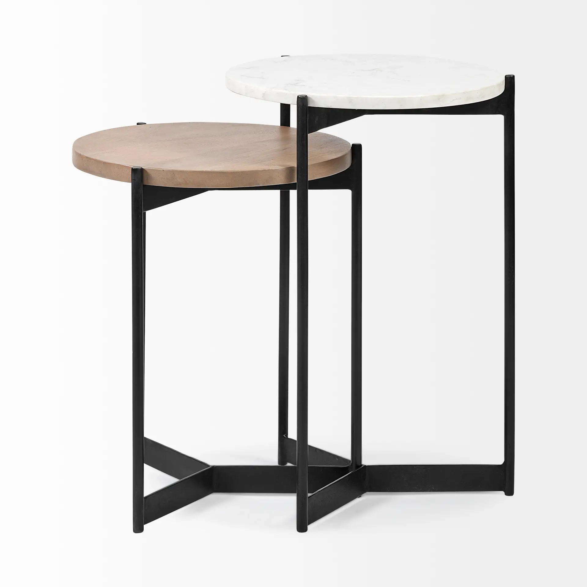 Larkin White Marble and Light Brown Wood Nesting Tables-3