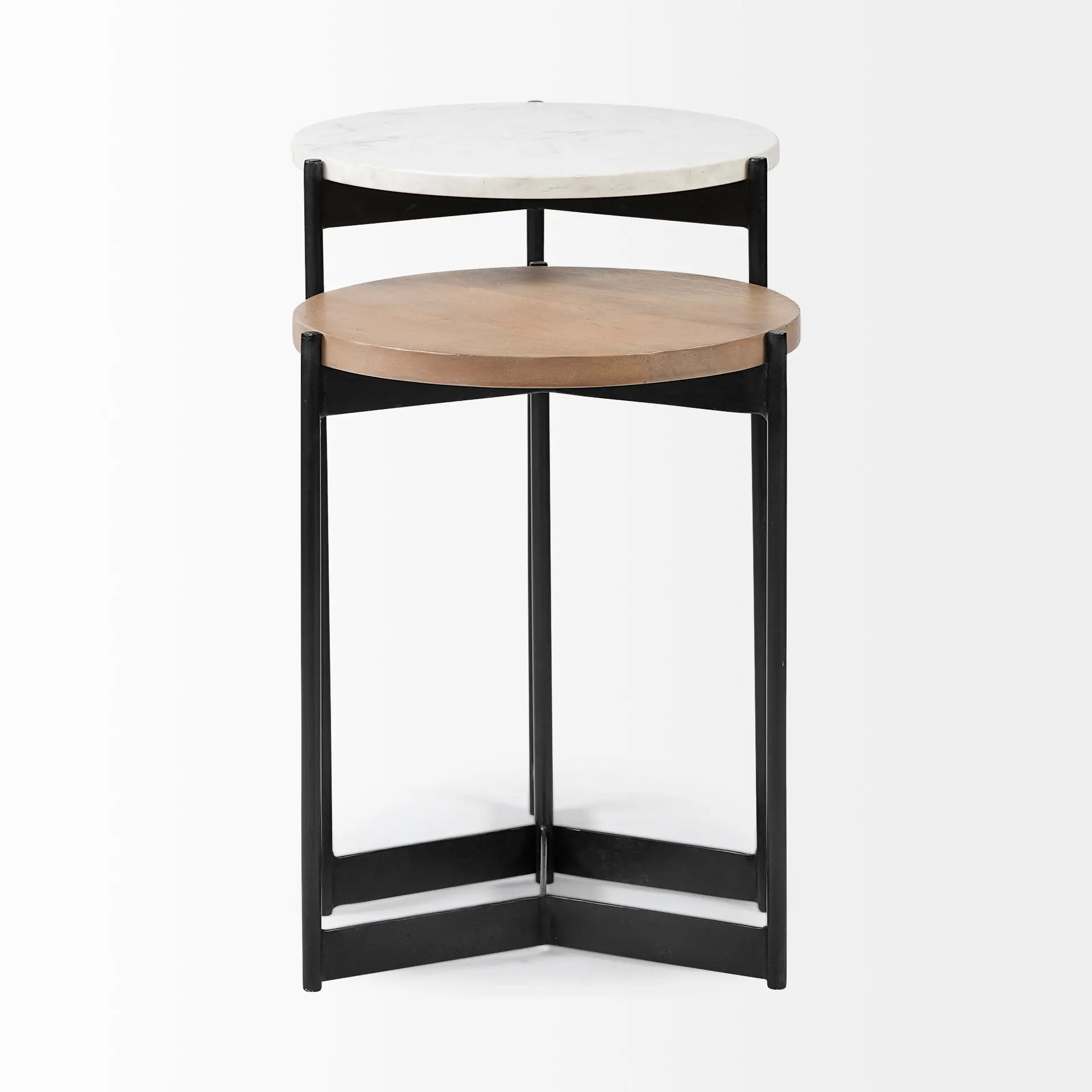 Larkin White Marble and Light Brown Wood Nesting Tables-5