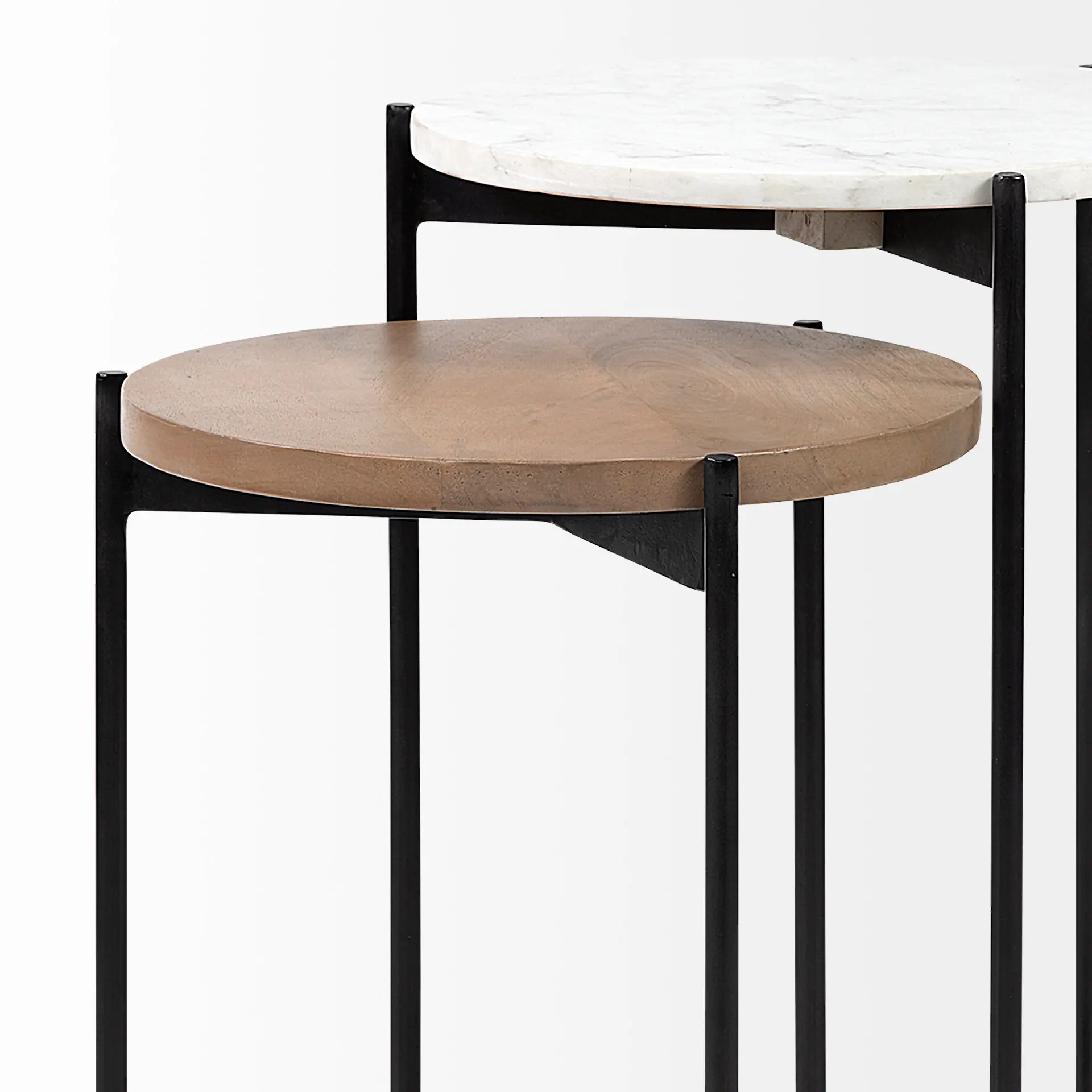 Larkin White Marble and Light Brown Wood Nesting Tables-6