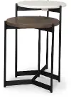 Larkin White Marble and Dark Brown Wood Nesting Accent Tables