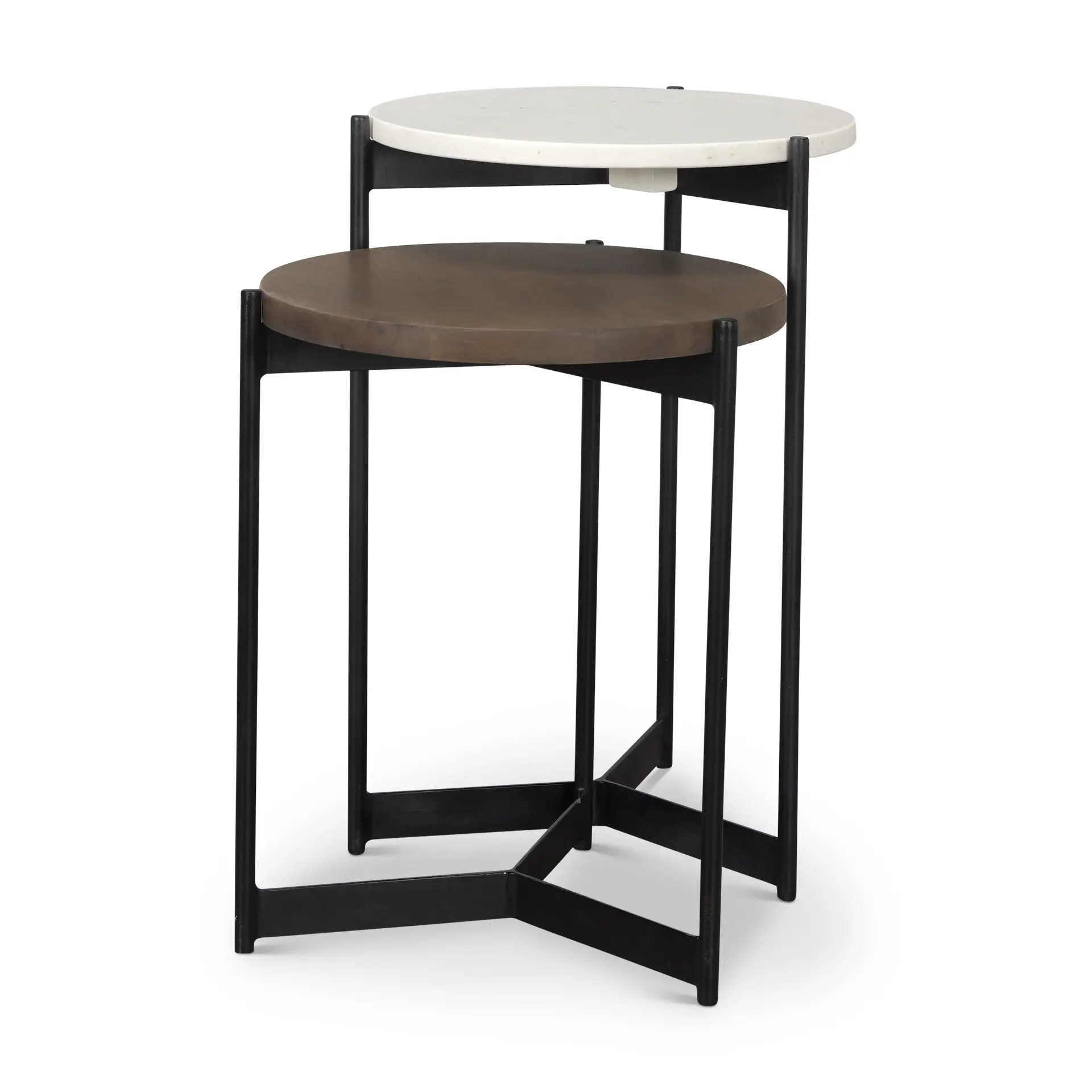 Larkin White Marble and Dark Brown Wood Nesting Tables-1