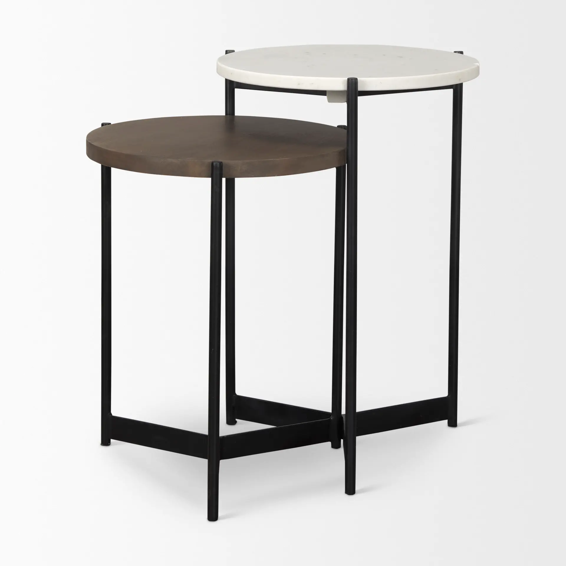 Larkin White Marble and Dark Brown Wood Nesting Tables-2