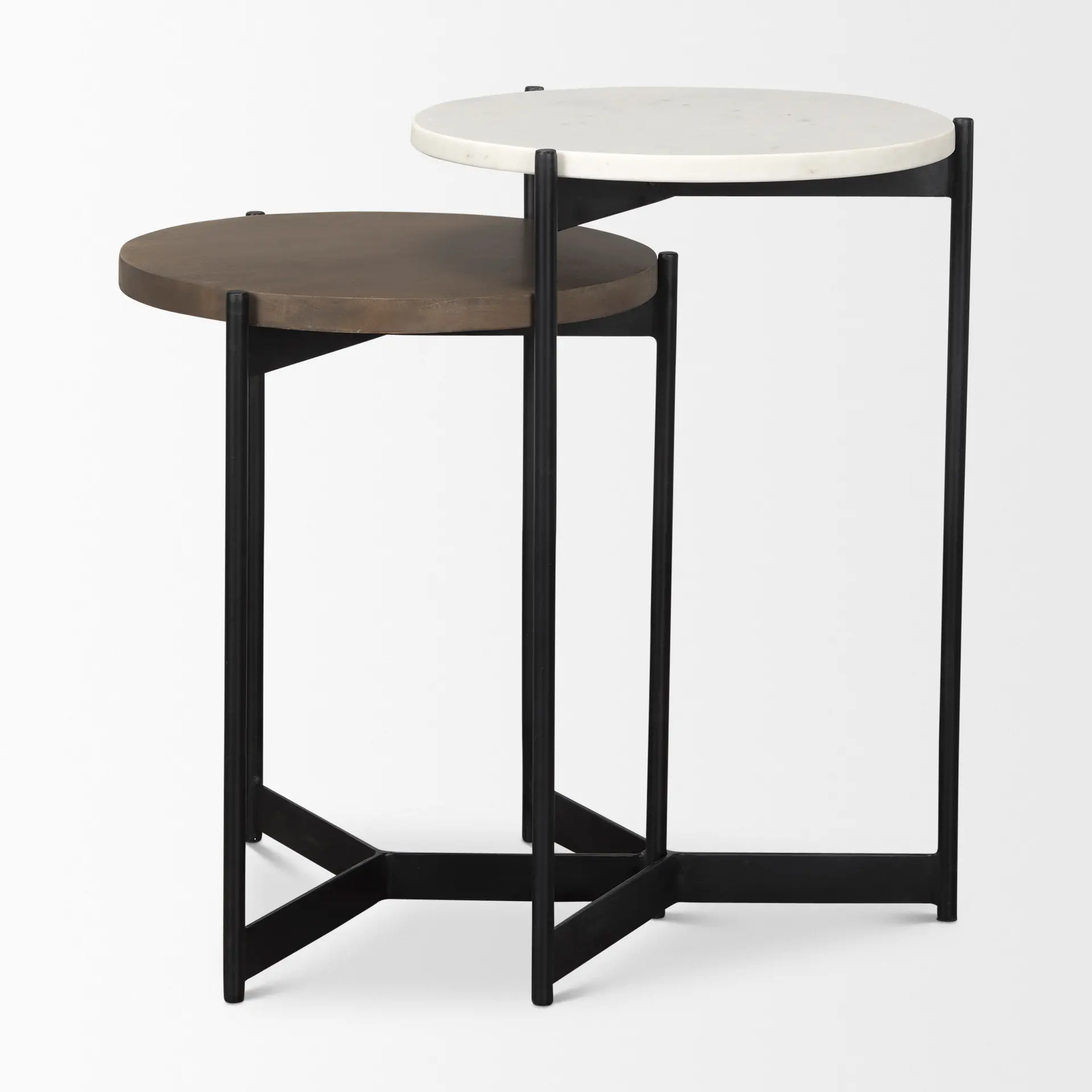 Larkin White Marble and Dark Brown Wood Nesting Tables-3