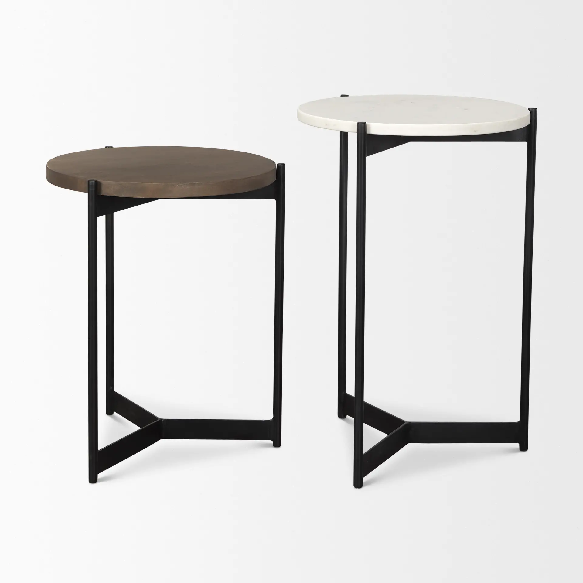 Larkin White Marble and Dark Brown Wood Nesting Tables-4