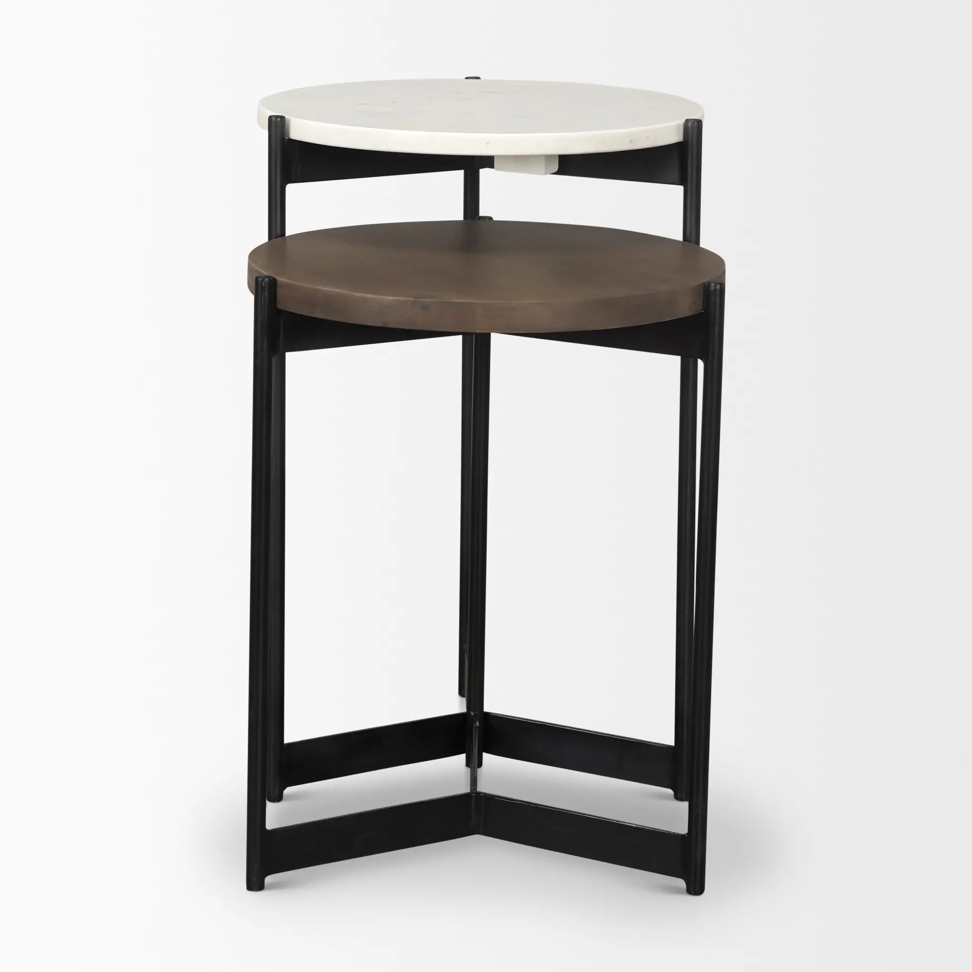 Larkin White Marble and Dark Brown Wood Nesting Tables-5