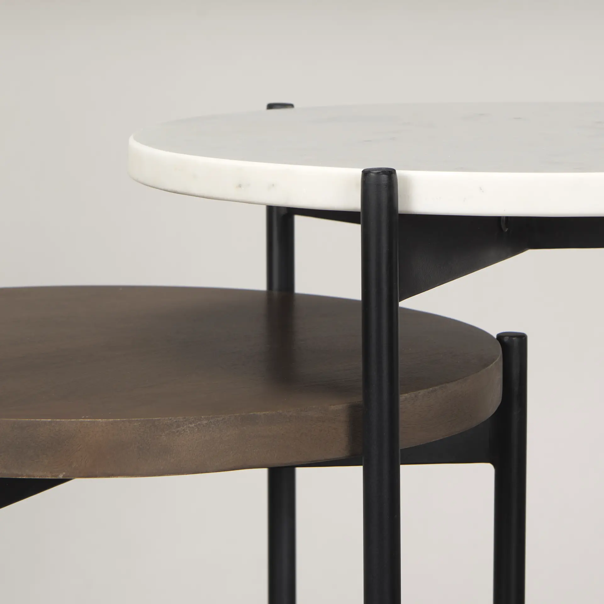 Larkin White Marble and Dark Brown Wood Nesting Tables-7