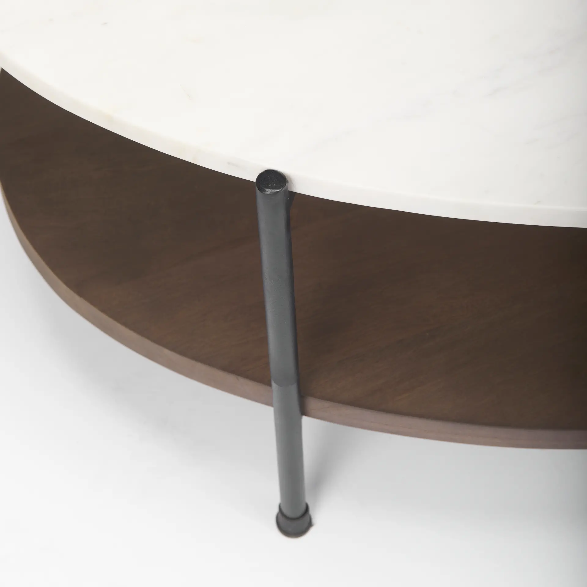 Larkin White Marble and Dark Brown Wood Oval Coffee Table-5