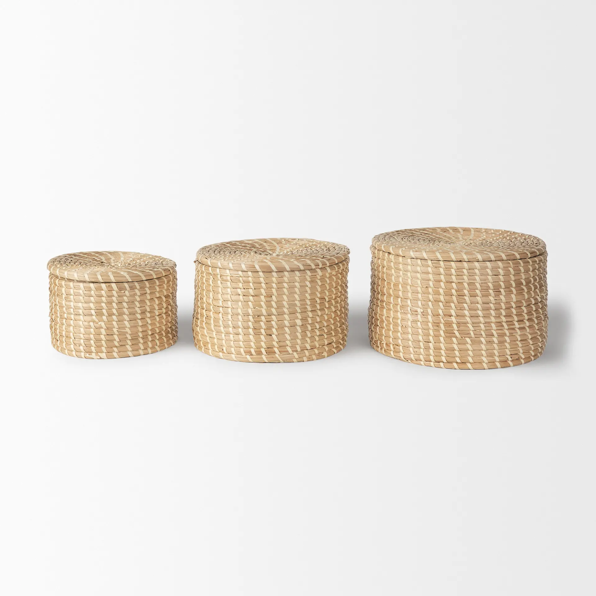 Kailini Nesting Seagrass & Palm Leaf Boxes with Lids, Set of 3-2