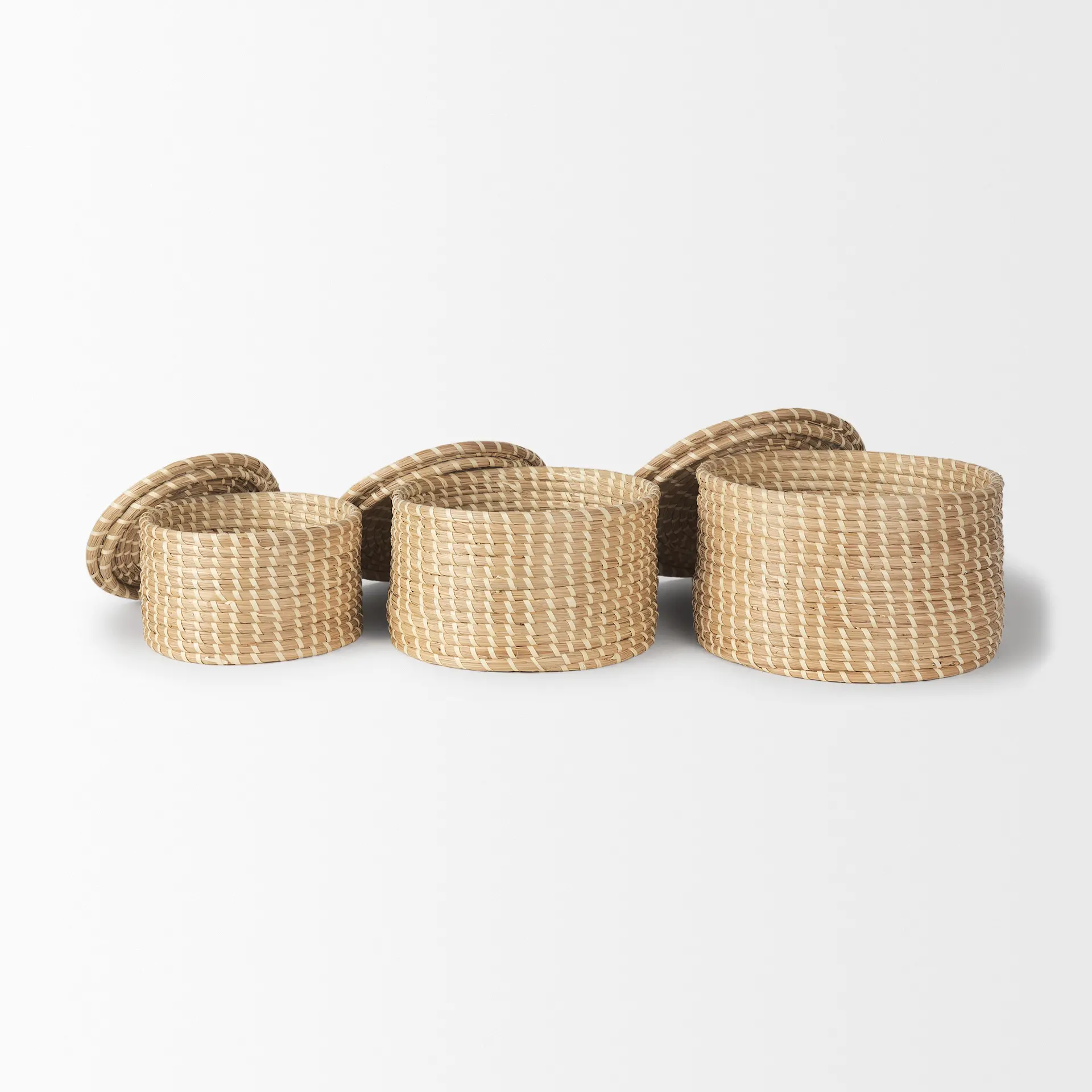 Kailini Nesting Seagrass & Palm Leaf Boxes with Lids, Set of 3-3