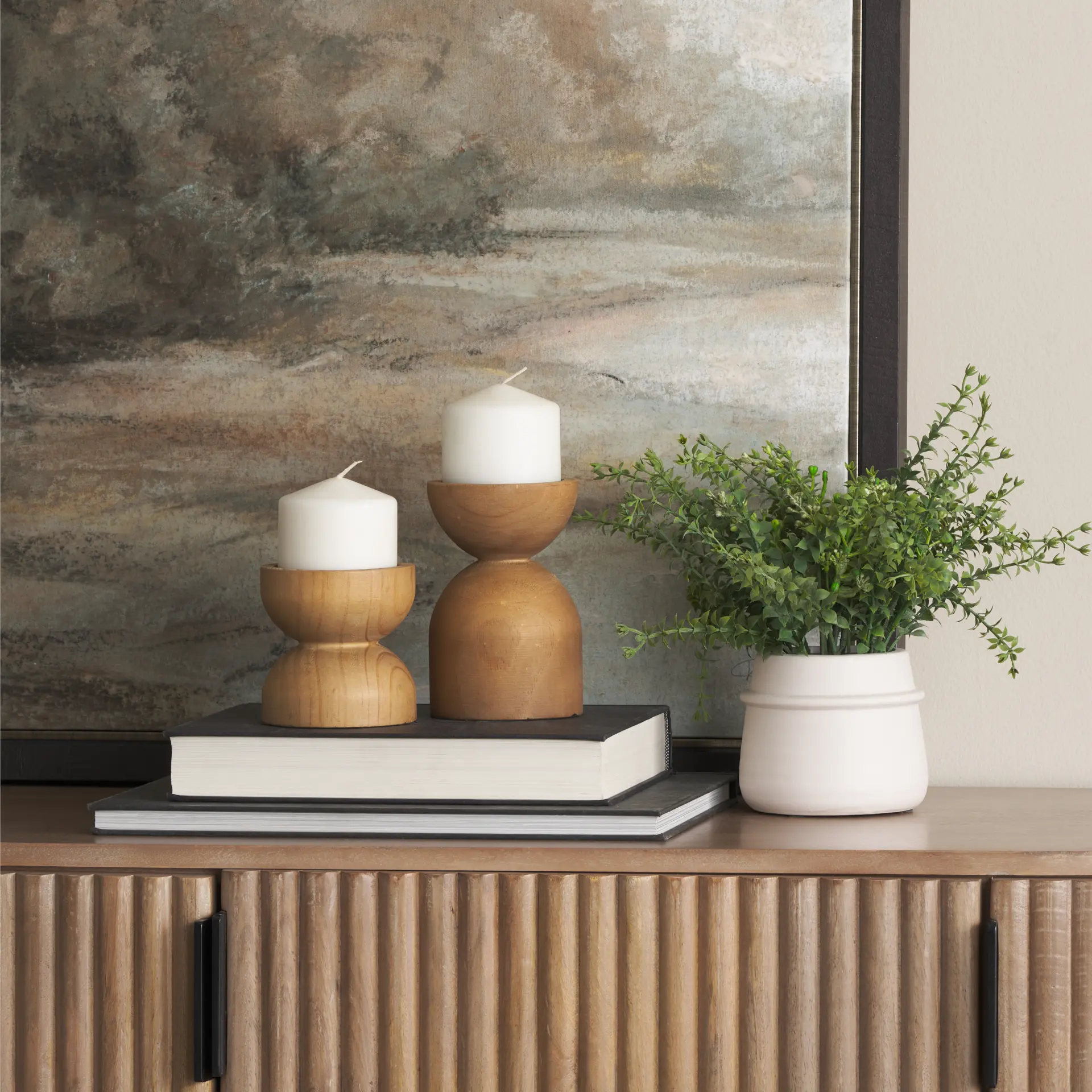 Aleena Wooden Candle Holder Set of 2-2