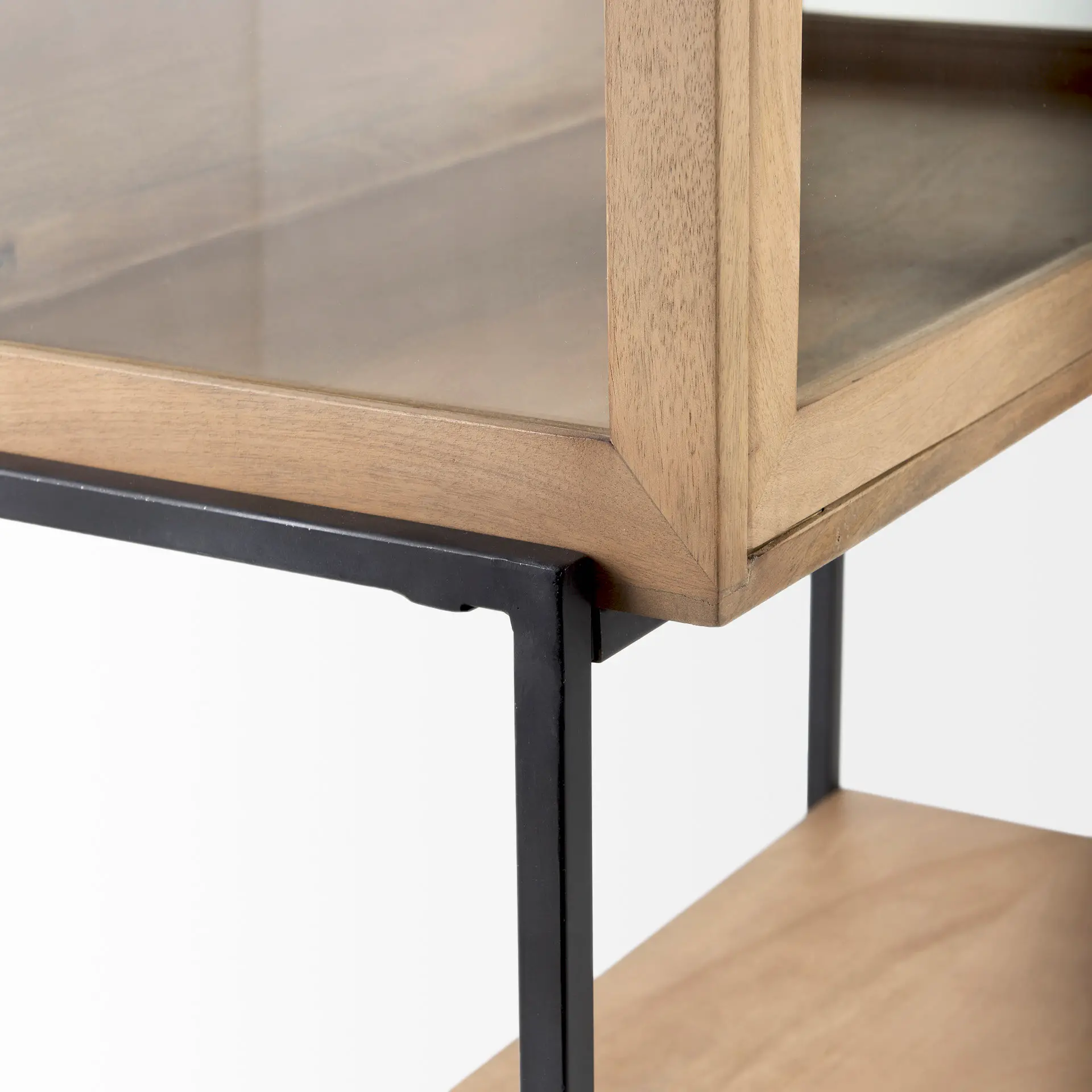 Arelius Light Brown Wood with Black Metal Base Display Cabinet-11