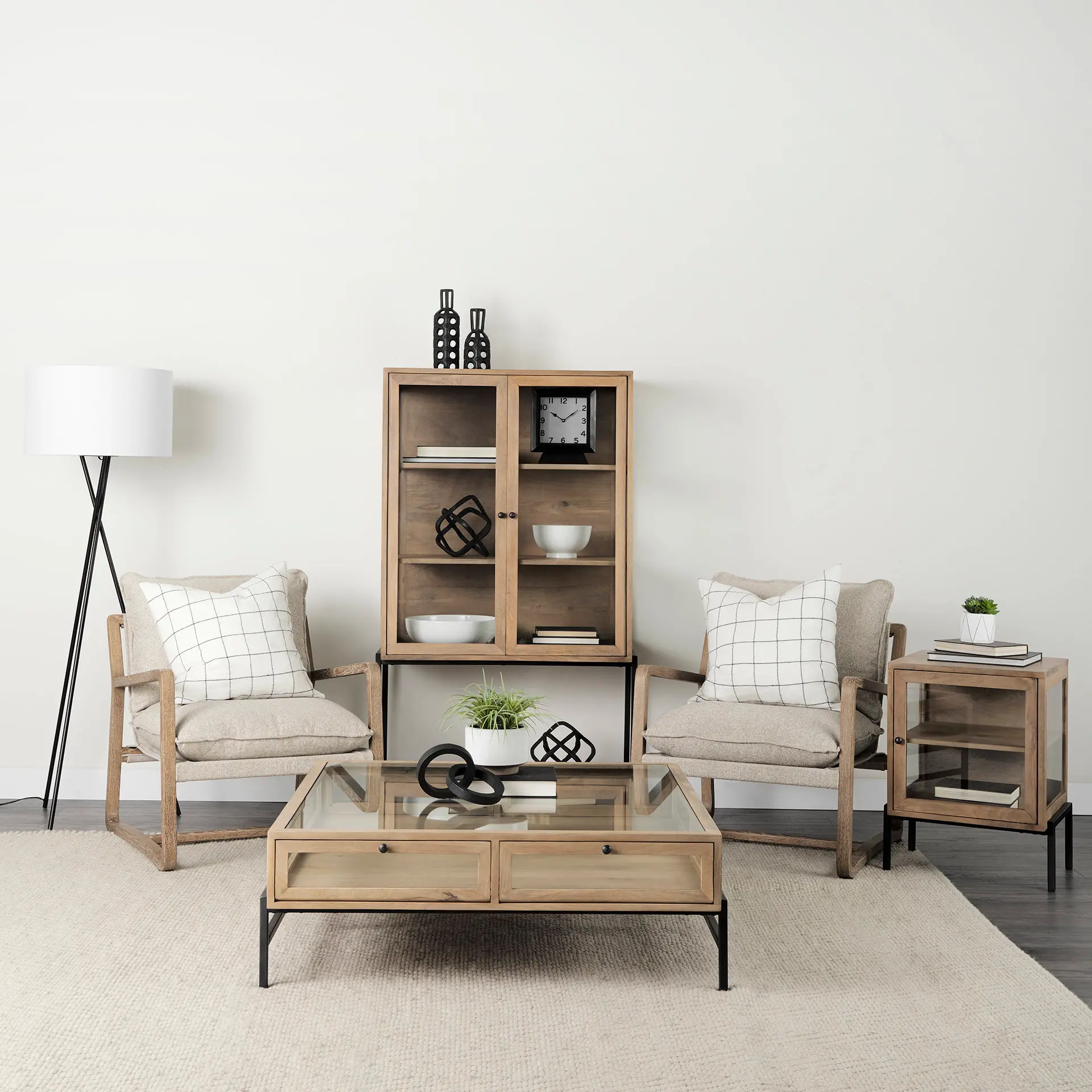 Arelius Light Brown Wood with Black Metal Base Display Cabinet-4