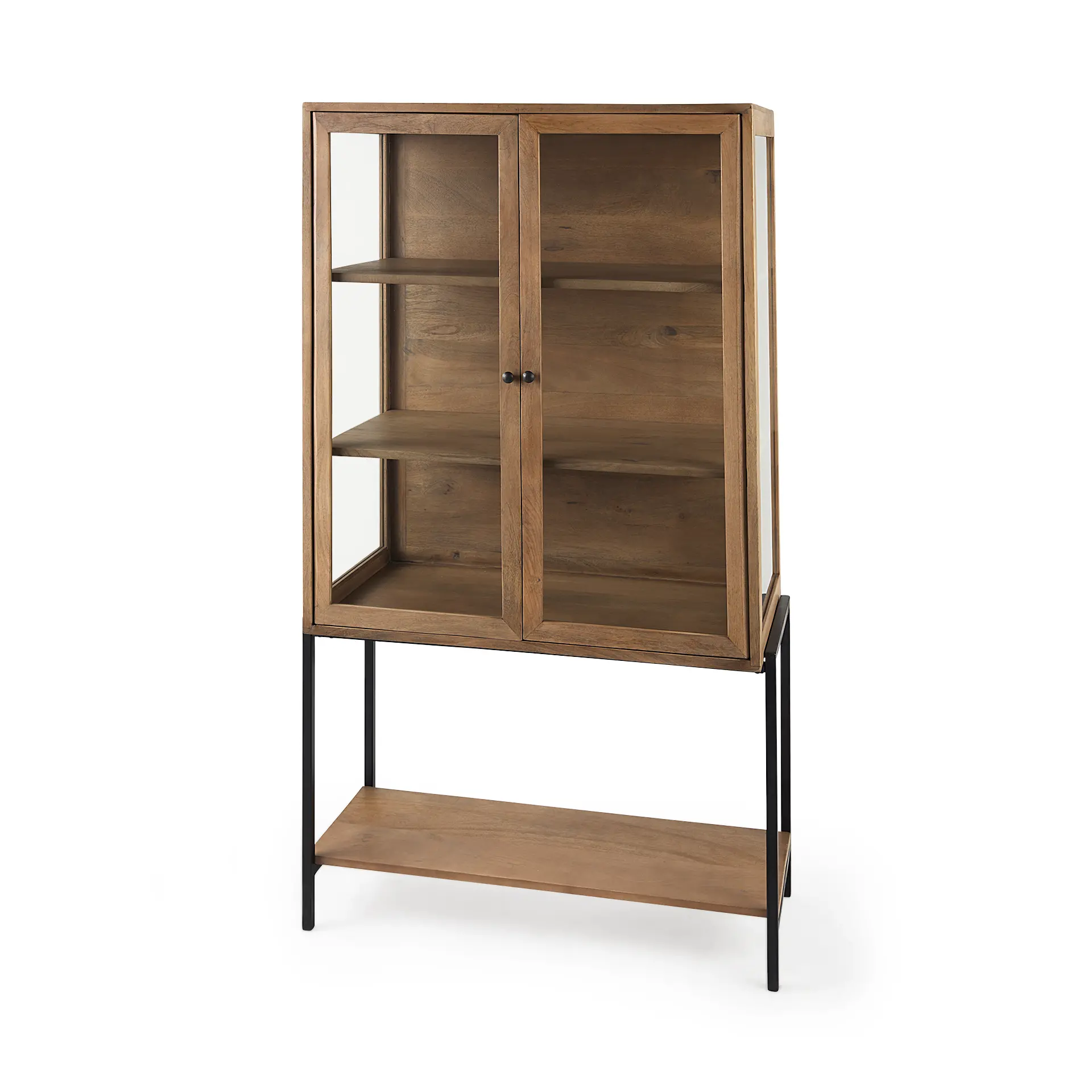 Arelius Light Brown Wood with Black Metal Base Display Cabinet-5