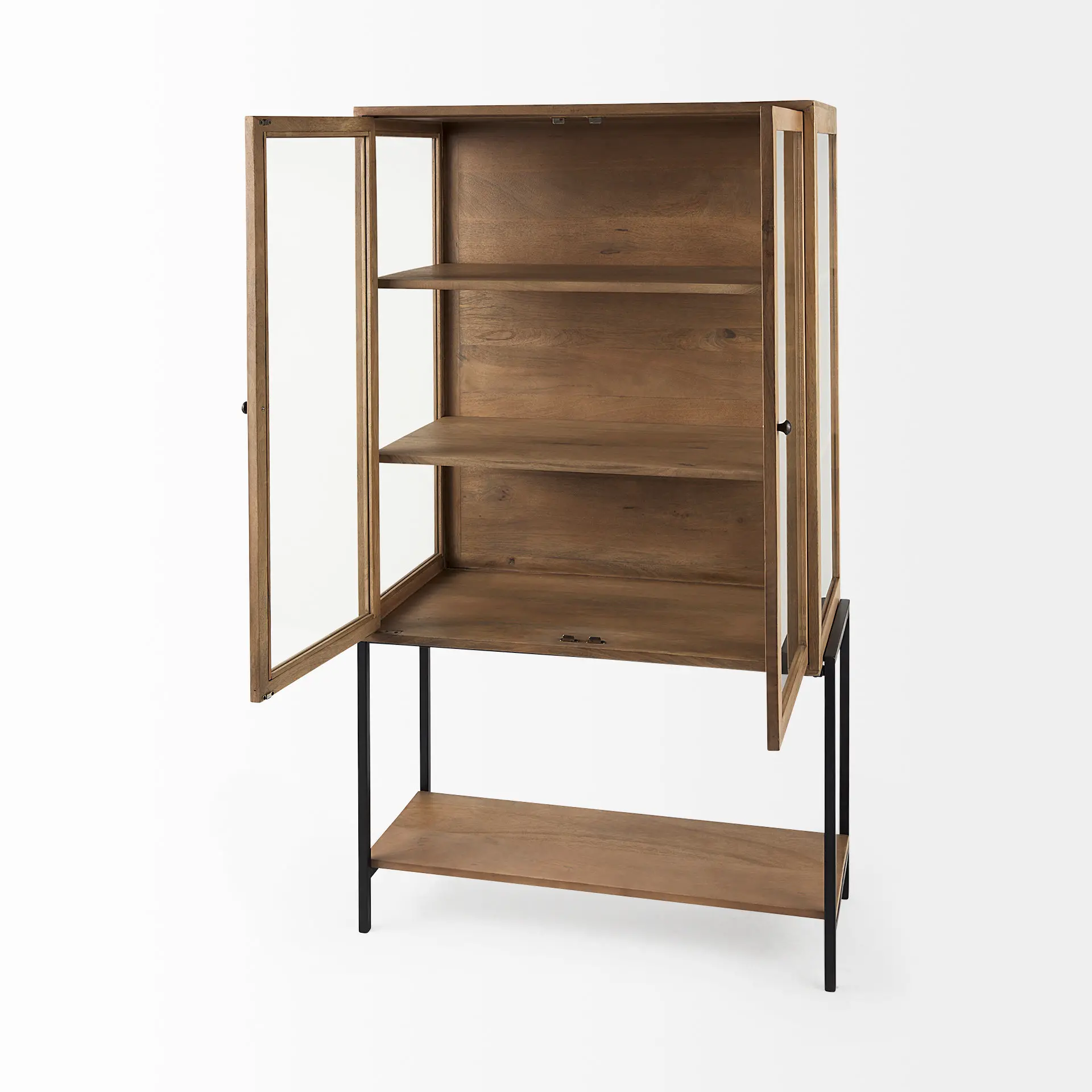 Arelius Light Brown Wood with Black Metal Base Display Cabinet-6