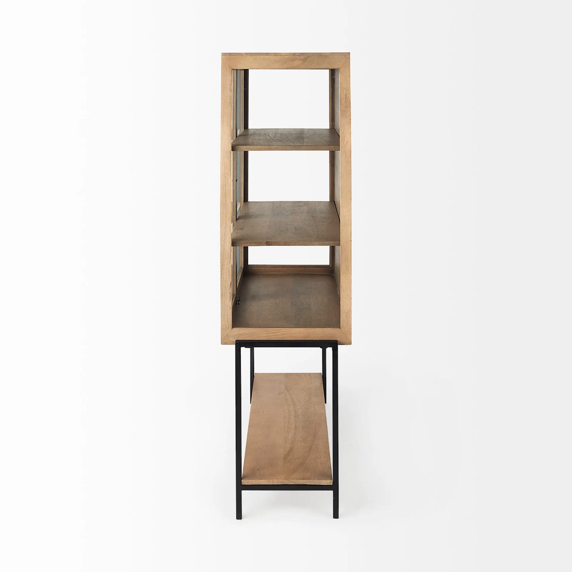 Arelius Light Brown Wood with Black Metal Base Display Cabinet-7