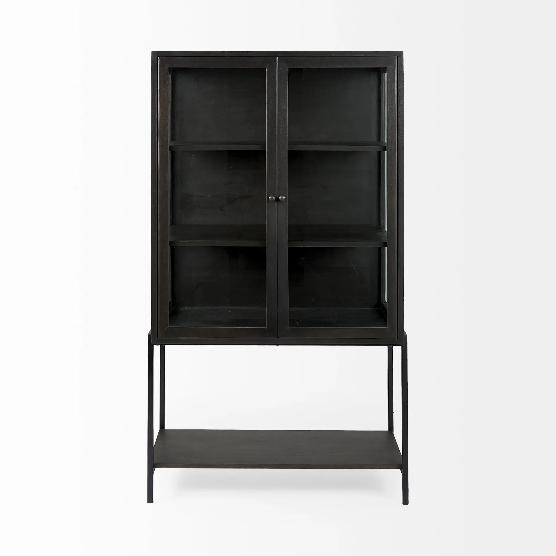 Arelius Black Wood with Metal Base Display Cabinet-1