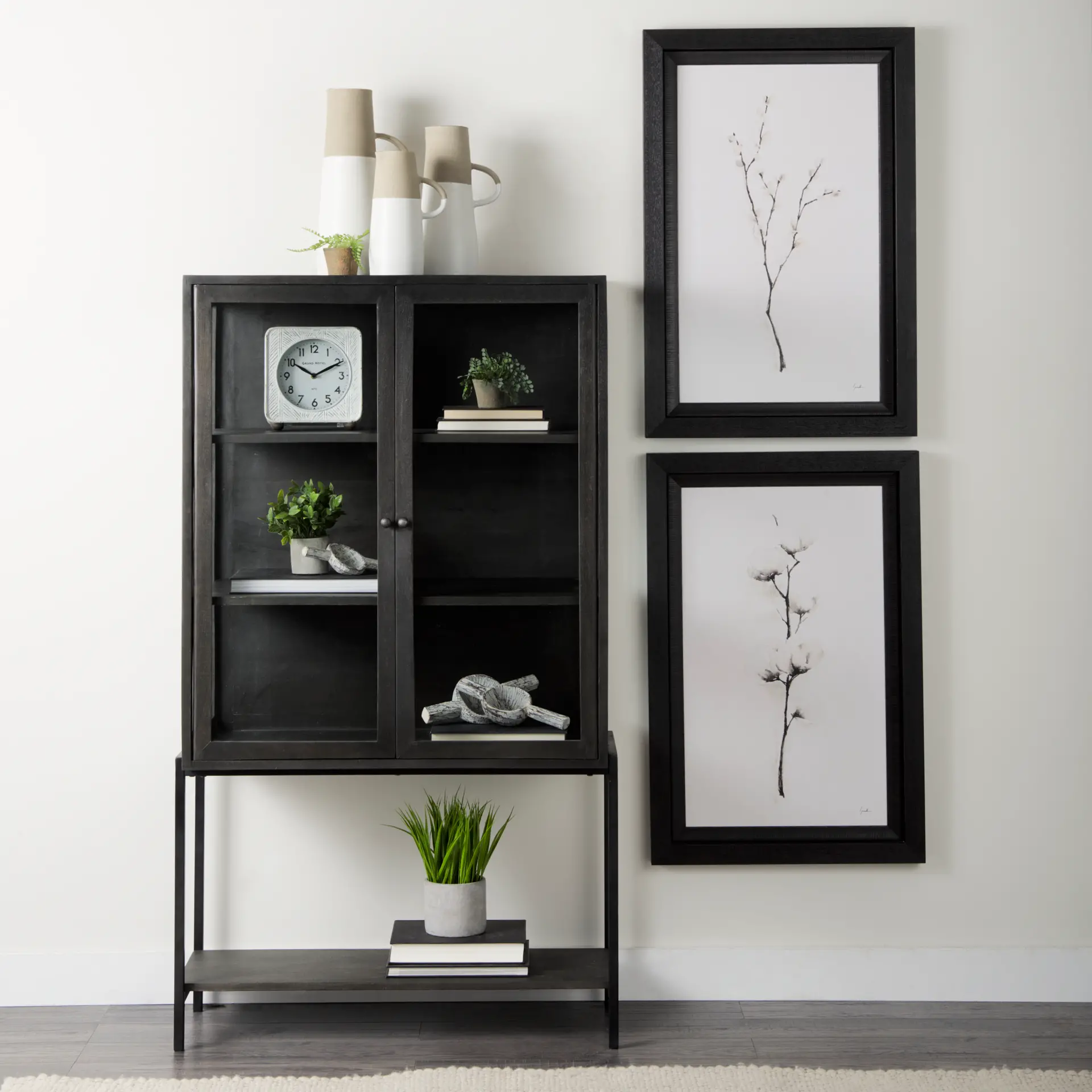 Arelius Black Wood with Metal Base Display Cabinet-2