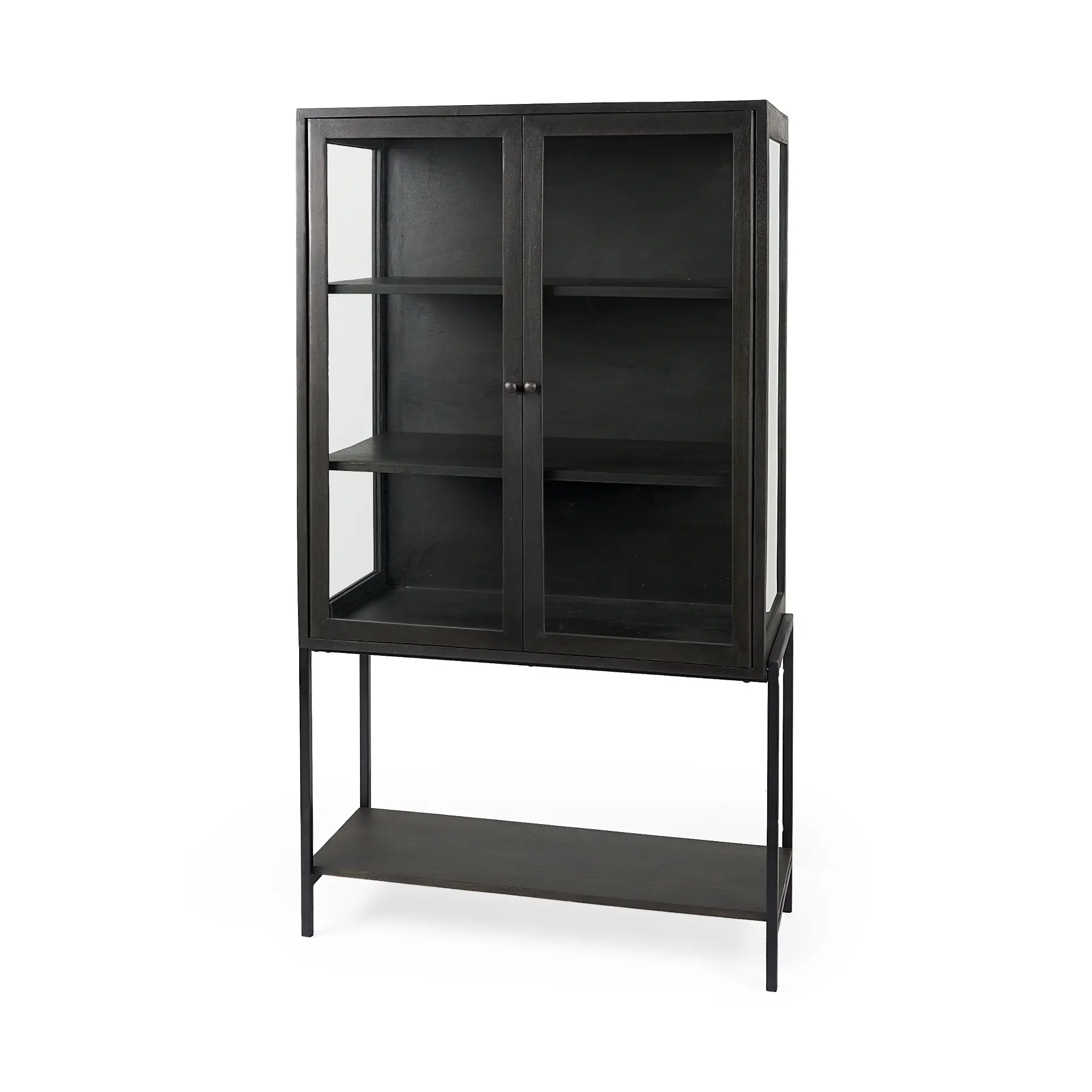 Arelius Black Wood with Metal Base Display Cabinet-4