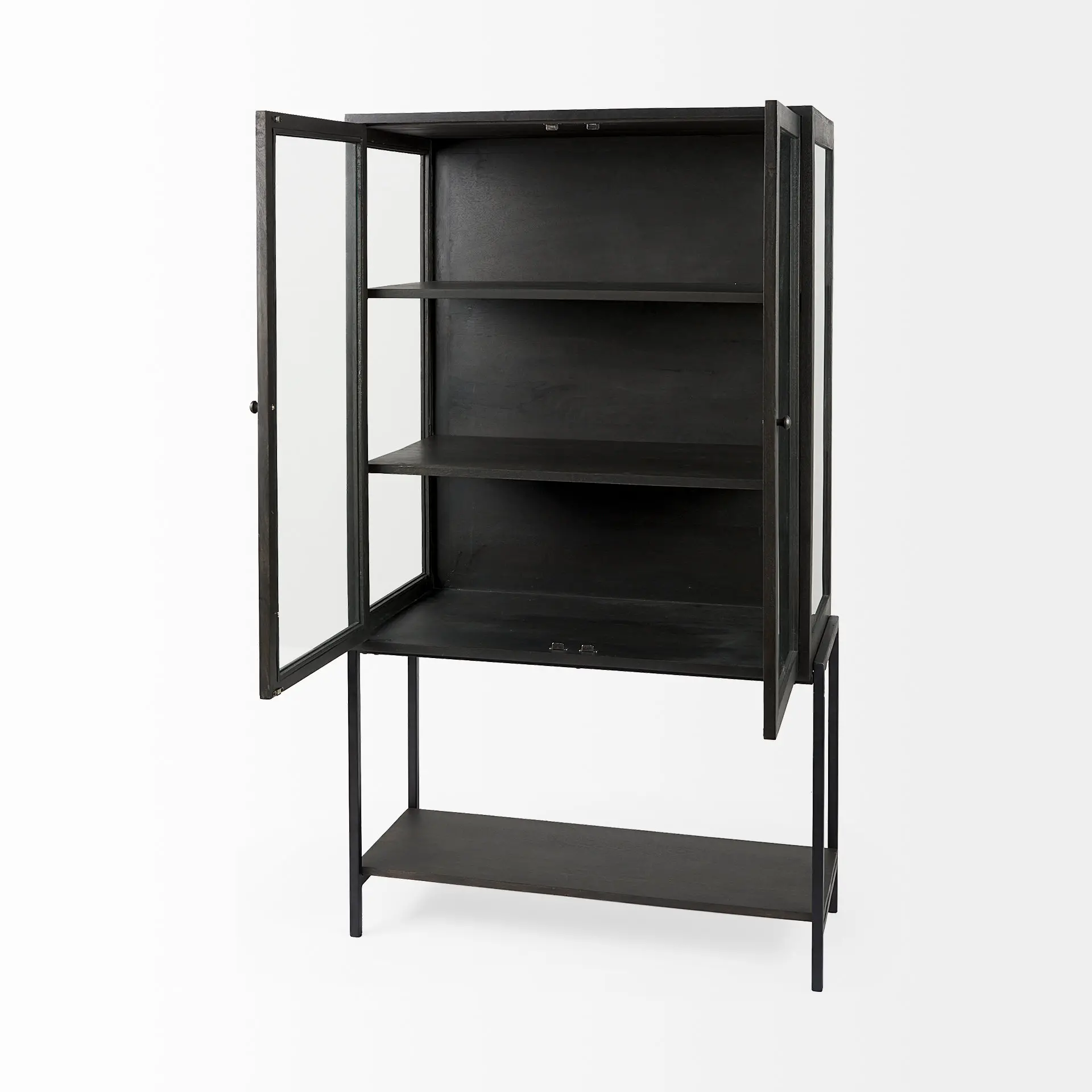 Arelius Black Wood with Metal Base Display Cabinet-5