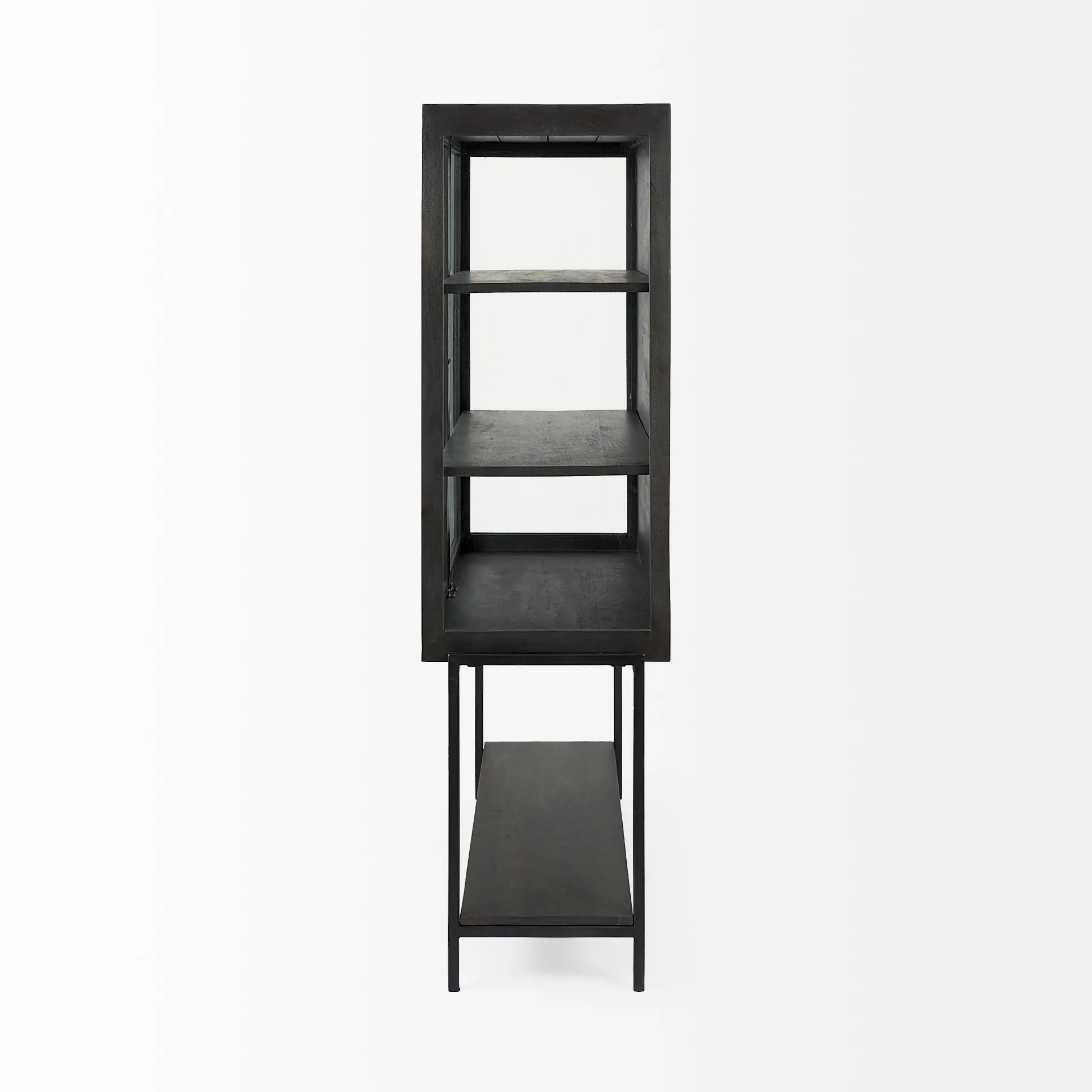 Arelius Black Wood with Metal Base Display Cabinet-6
