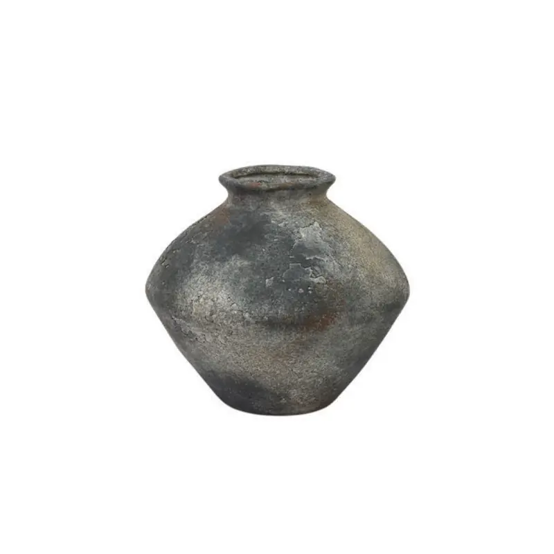 Dark Gray Round Ceramic Antique Vase