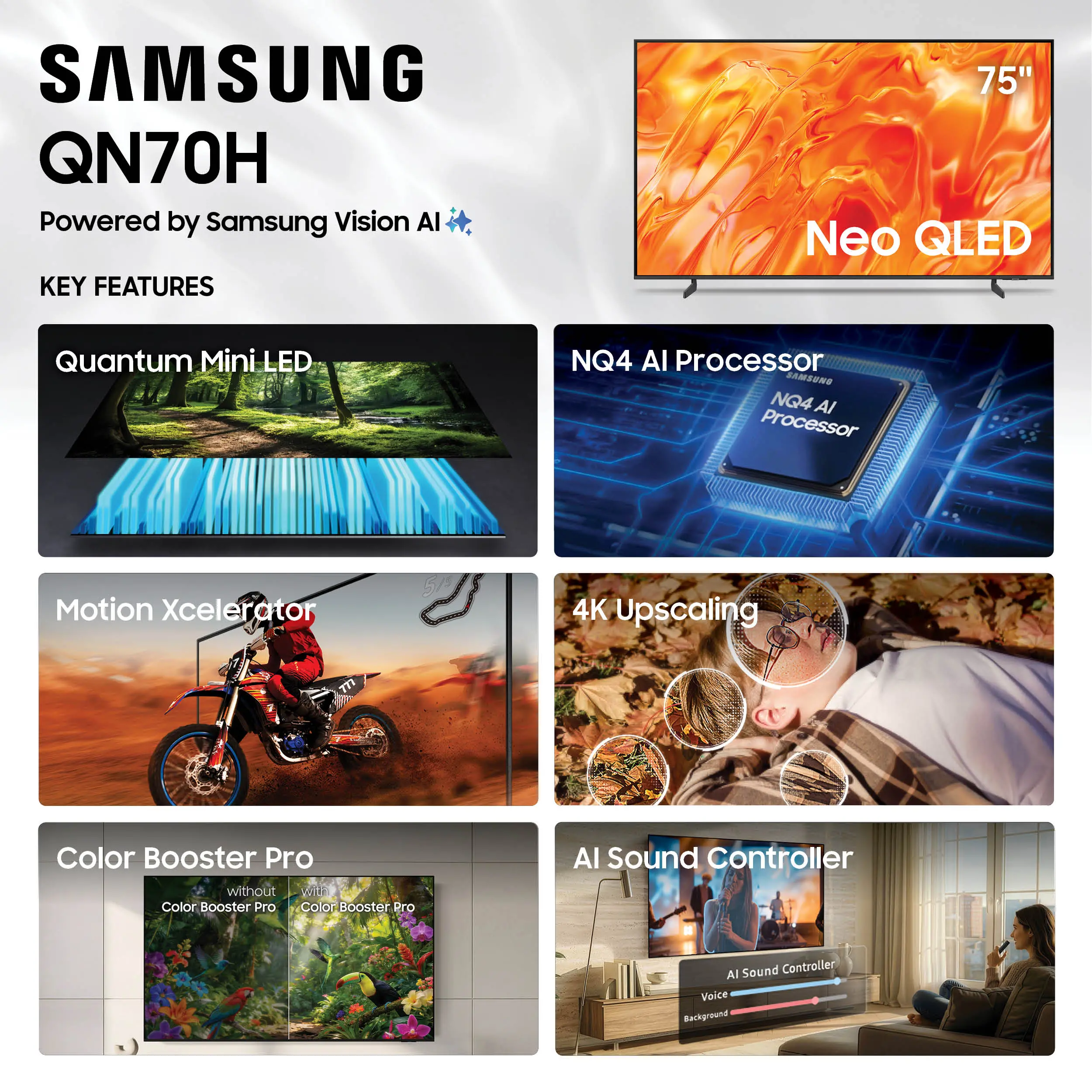 QN75QN70HAFXZA Samsung 75 Class QN70H Series Neo QLED Mini LED 4K UHD Samsung Vision AI Smart Tizen TV-7