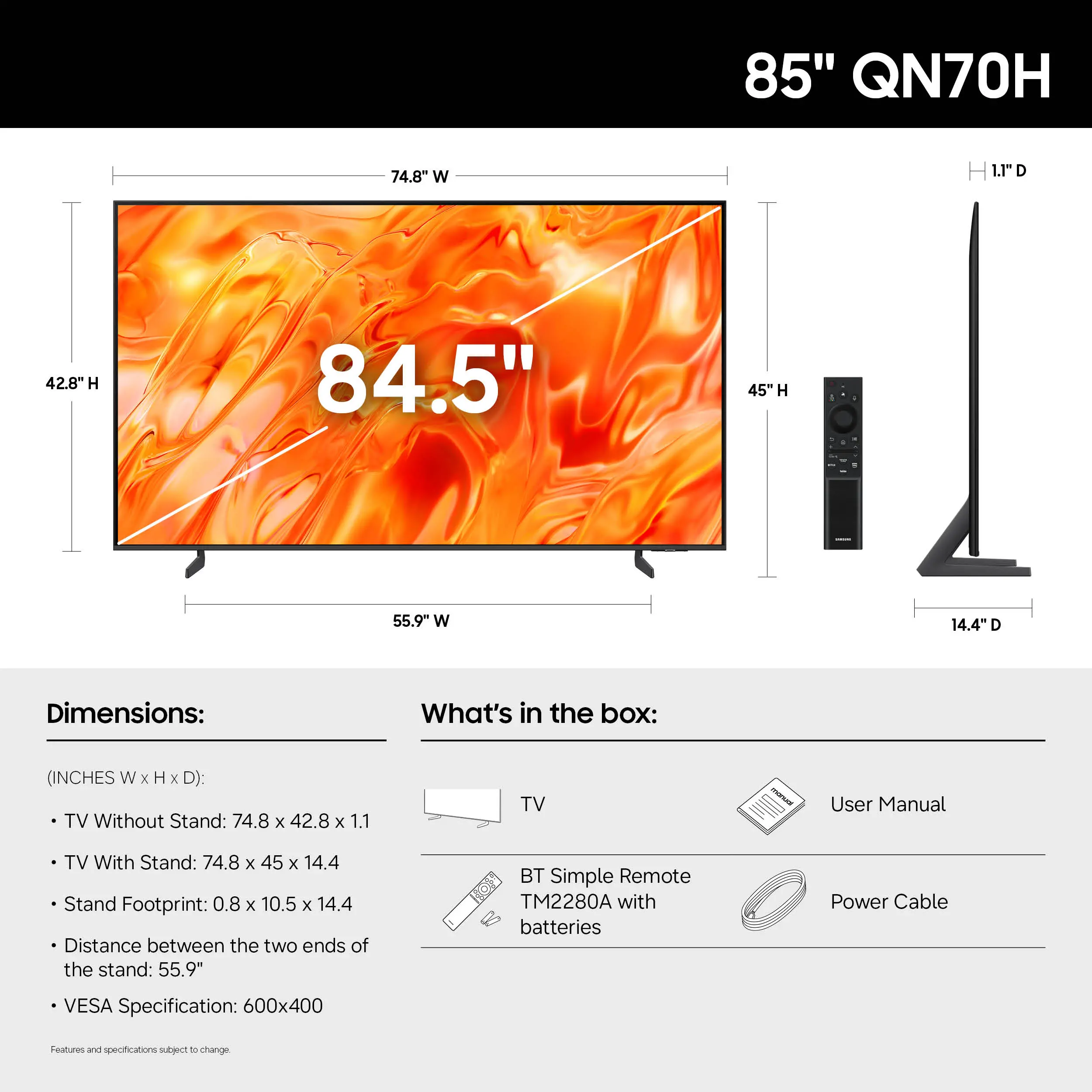 QN85QN70HAFXZA Samsung 85 Class QN70H Series Neo QLED Mini LED 4K UHD Samsung Vision AI Smart Tizen TV-6