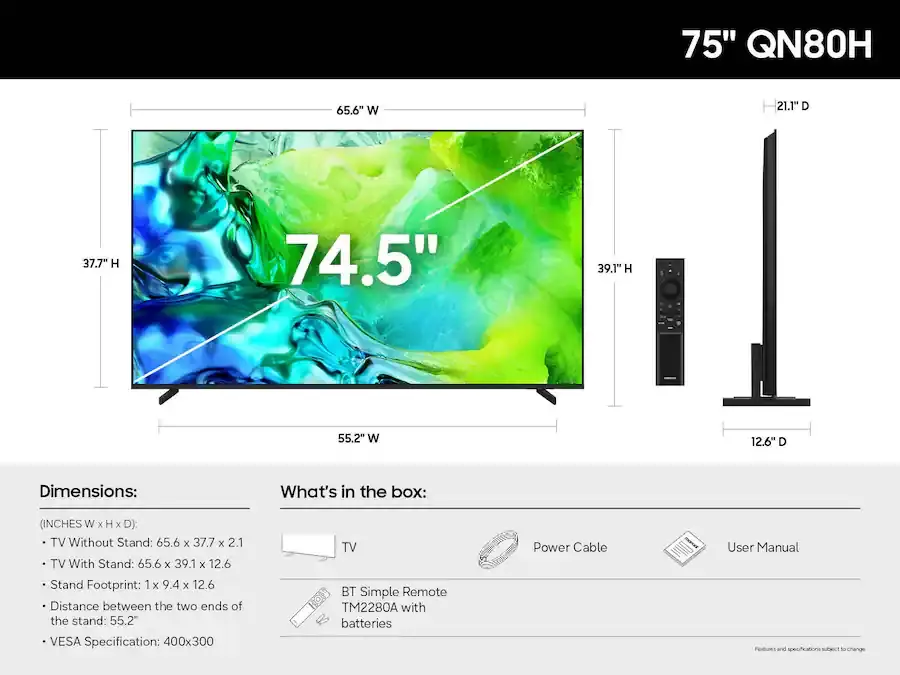 QN75QN80HAFXZA Samsung 75 Class QN80H Series Neo QLED Mini LED 4K UHD Samsung Vision AI Smart Tizen TV-3