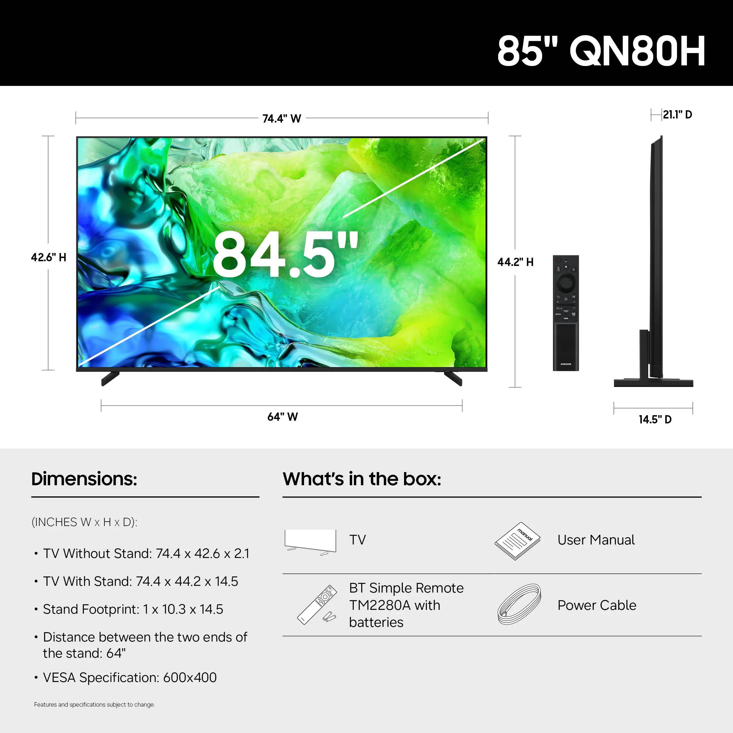 QN85QN80HAFXZA Samsung 85 Class QN80H Series Neo QLED Mini LED 4K UHD Samsung Vision AI Smart Tizen TV-3
