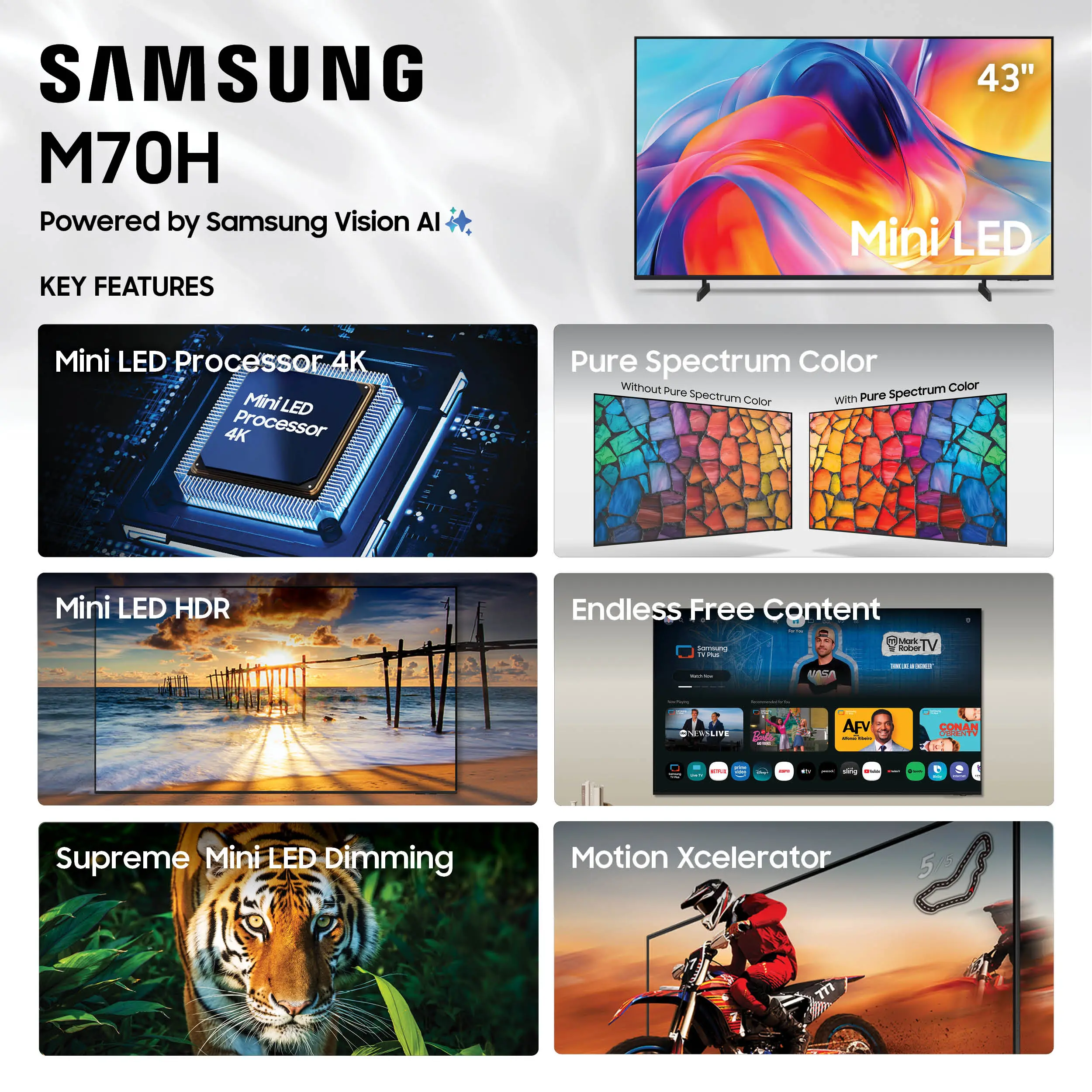 UN43M70HAFXZA Samsung 43 Class M70H Series Mini LED 4K UHD Samsung Vision AI Companion Smart Tizen TV-7