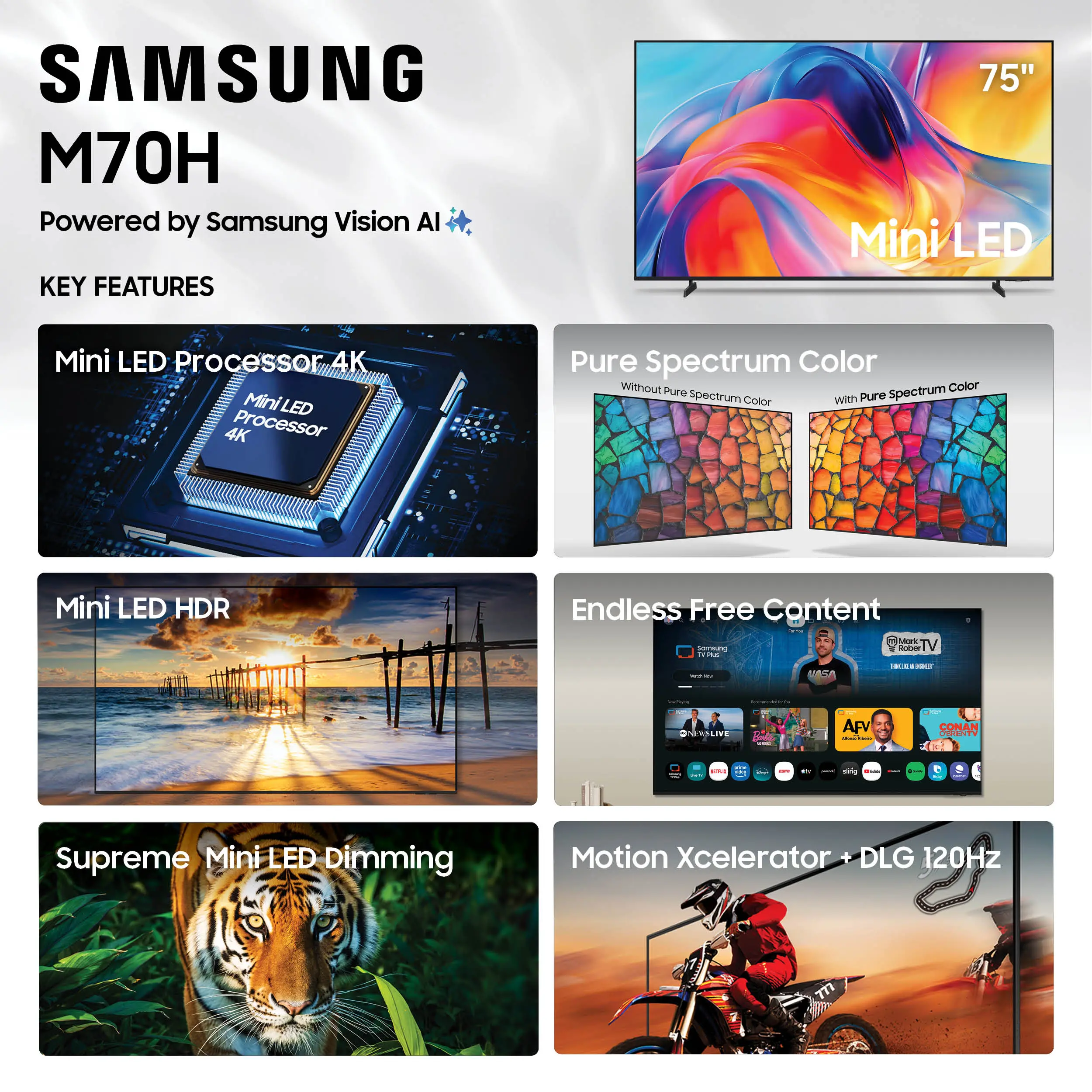 UN75M70HAFXZA Samsung 75 Class M70H Series Mini LED 4K UHD Samsung Vision AI Companion Smart Tizen TV-7