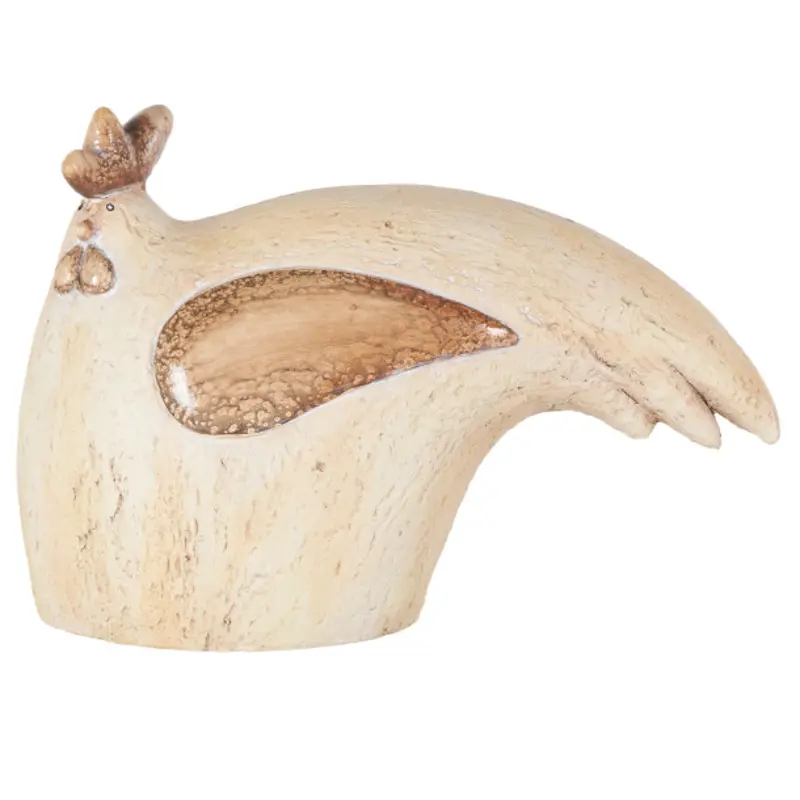 Cream Rooster Sitting Sculpture
