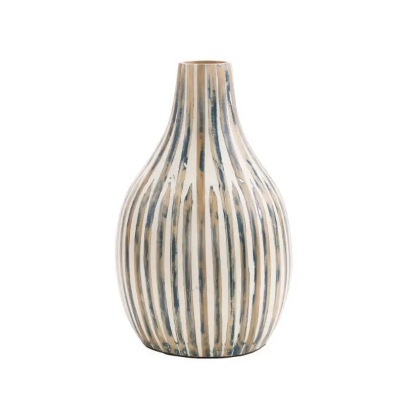 Blue and White Bamboo Wood Decorative Vase