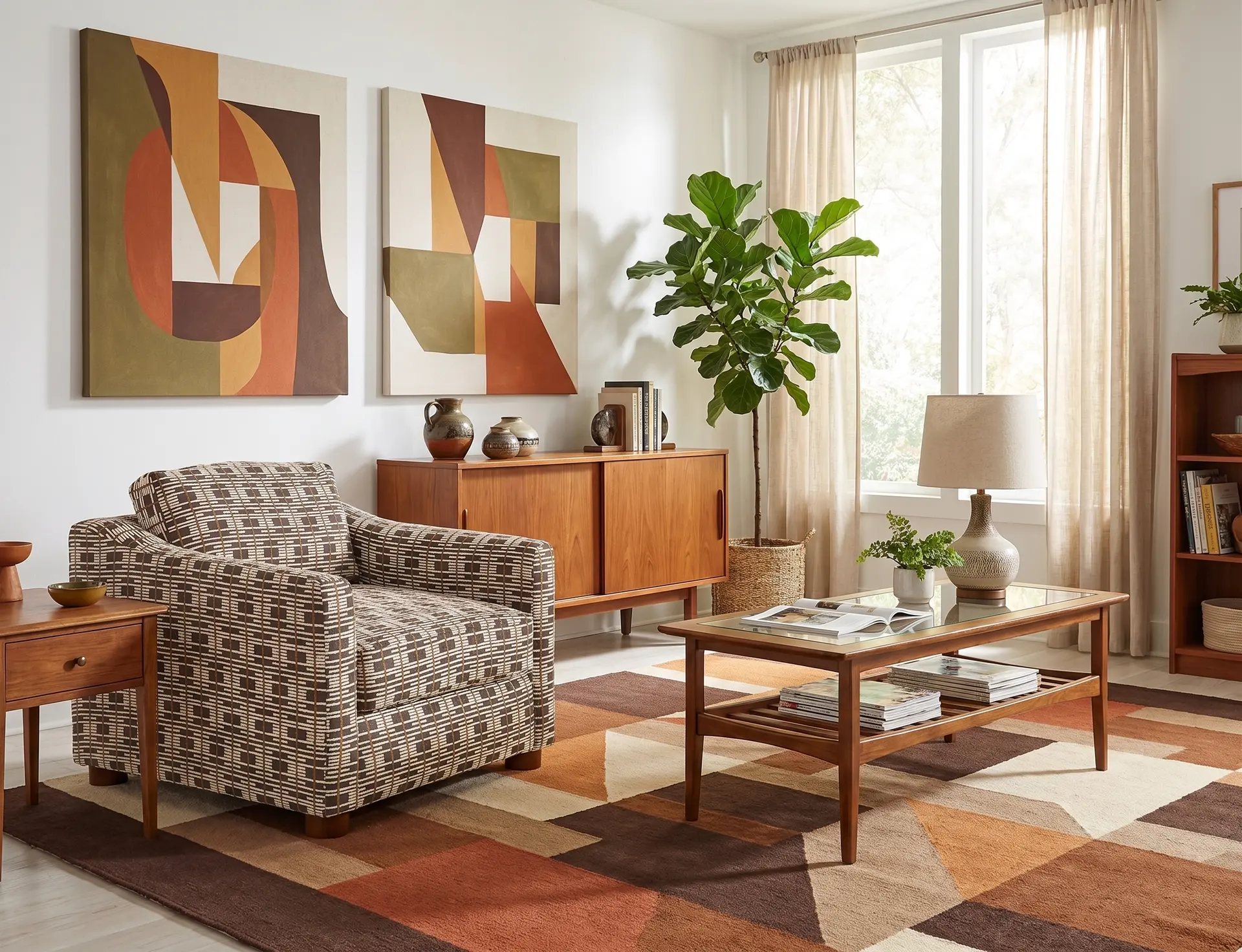 Bulletin Boulder Brown Mid Century Abstract Grid Accent Chair-2