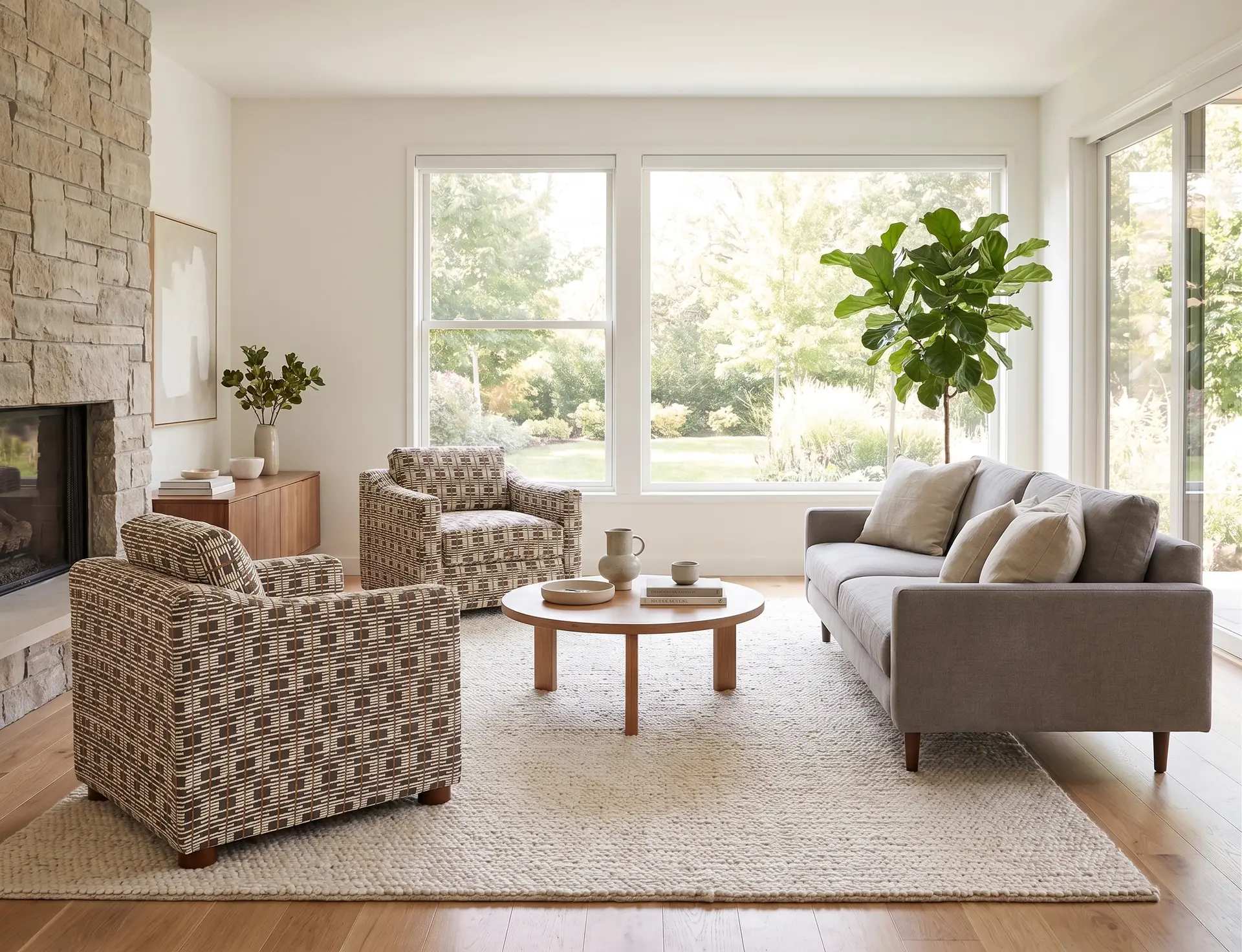 Bulletin Boulder Brown Mid Century Abstract Grid Accent Chair-9