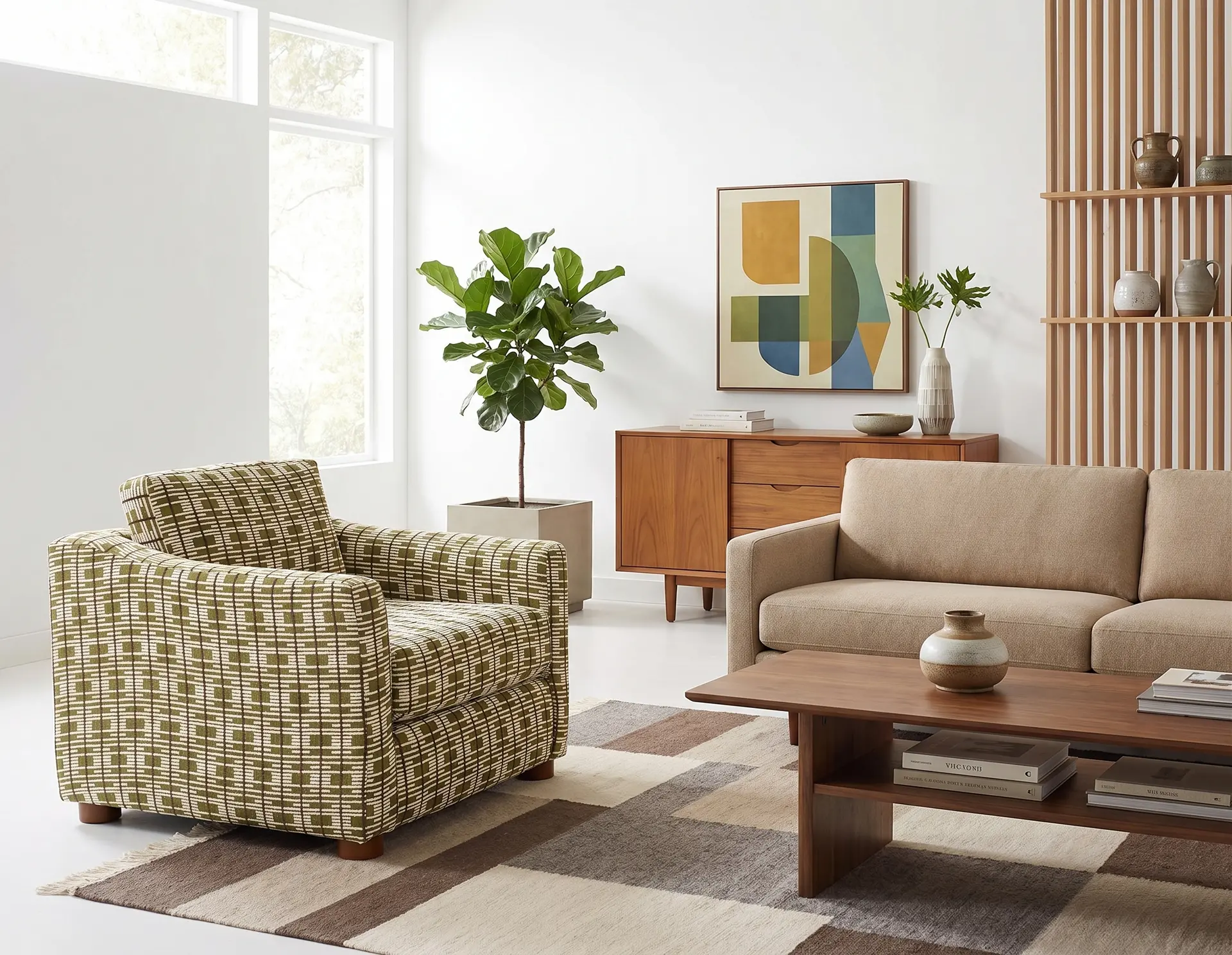 Bulletin Fern Green Mid Century Abstract Grid Accent Chair-2