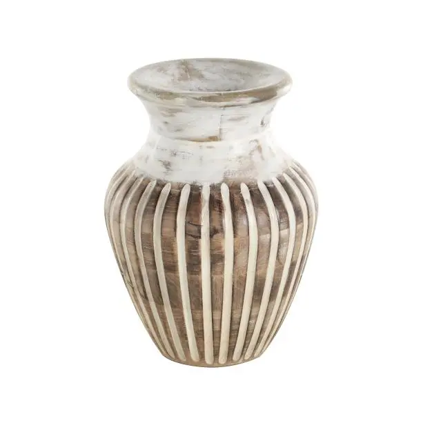 Brown Mango Wood Grooved Vase-1